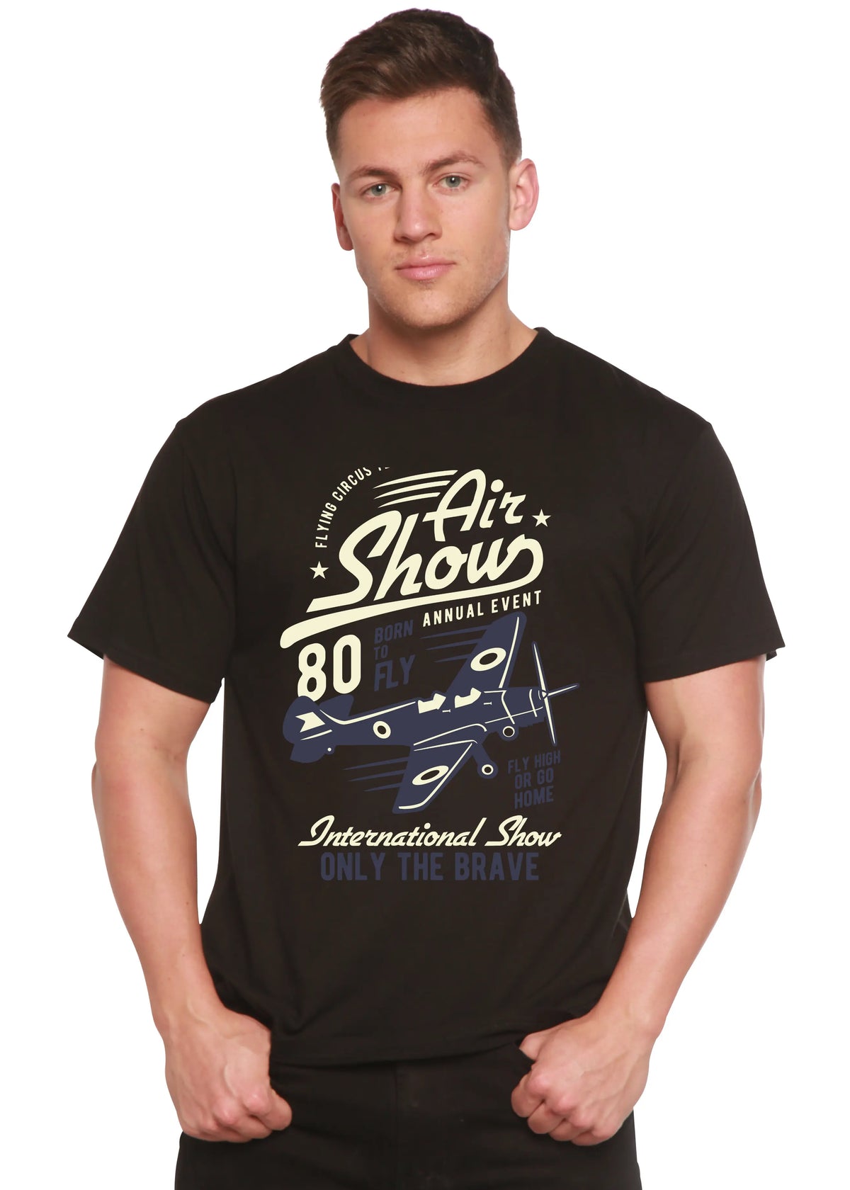 Air Show Men's Bamboo Viscose/Organic Cotton Short Sleeve Graphic T-Shirt Spun Bamboo