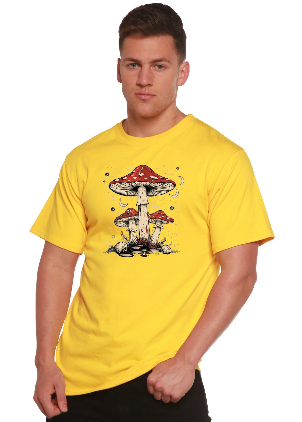 Boho Retro Hippie Mushrooms Natural Unisex Bamboo/Cotton Graphic T-Shirt Spun Bamboo