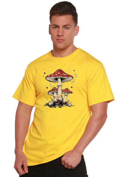 Boho Retro Hippie Mushrooms Natural Unisex Bamboo/Cotton Graphic T-Shirt Spun Bamboo