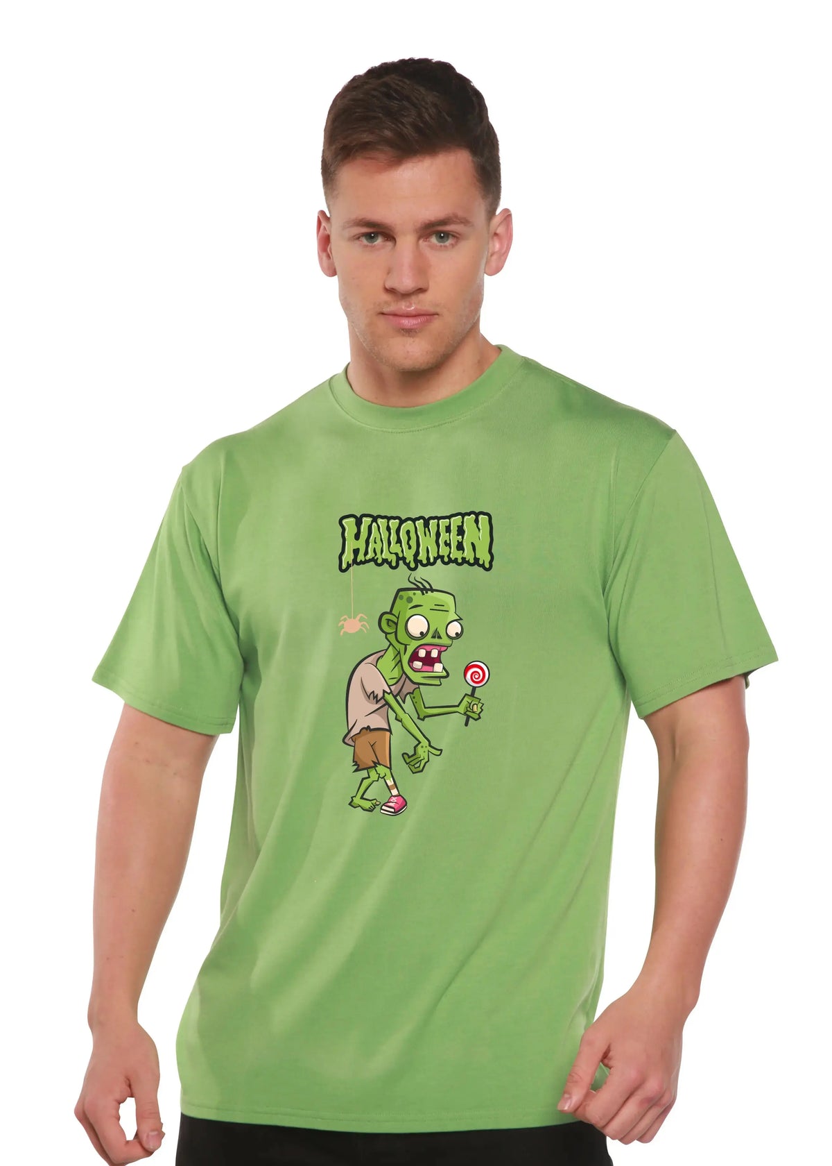 Halloween Green Monster Unisex Bamboo Viscose/Organic Cotton Short Sleeve Graphic T-Shirt Spun Bamboo