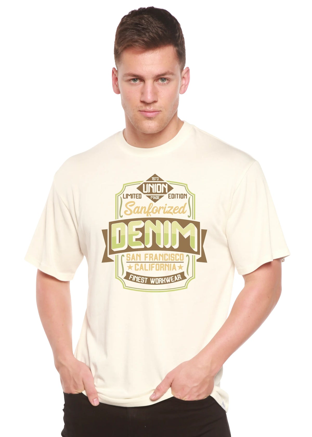 Sanforized Denim Men's Bamboo Viscose/Organic Cotton Short Sleeve Graphic T-Shirt Spun Bamboo