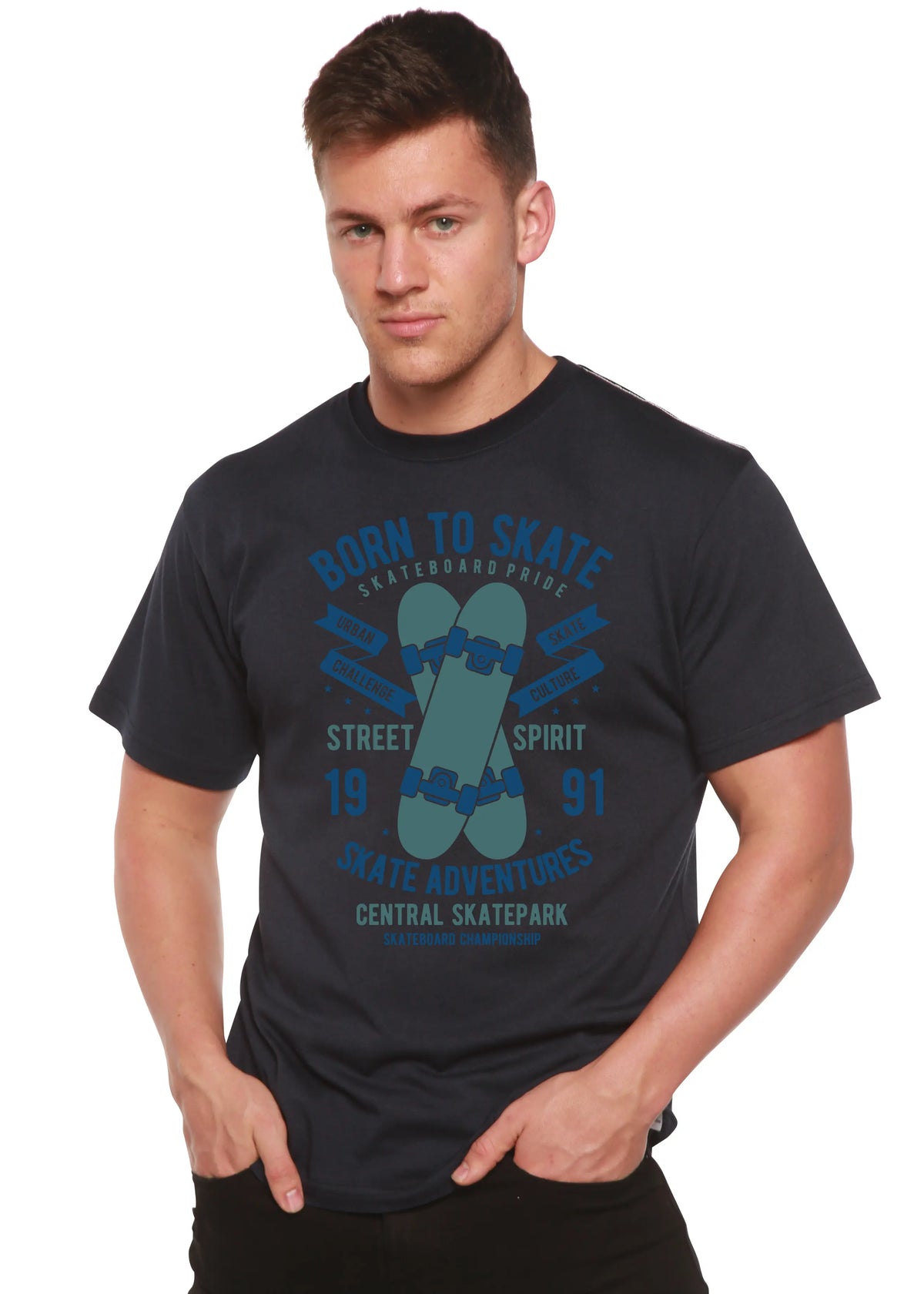 Born To Skate Men's Bamboo Viscose/Organic Cotton Short Sleeve Graphic T-Shirt Spun Bamboo