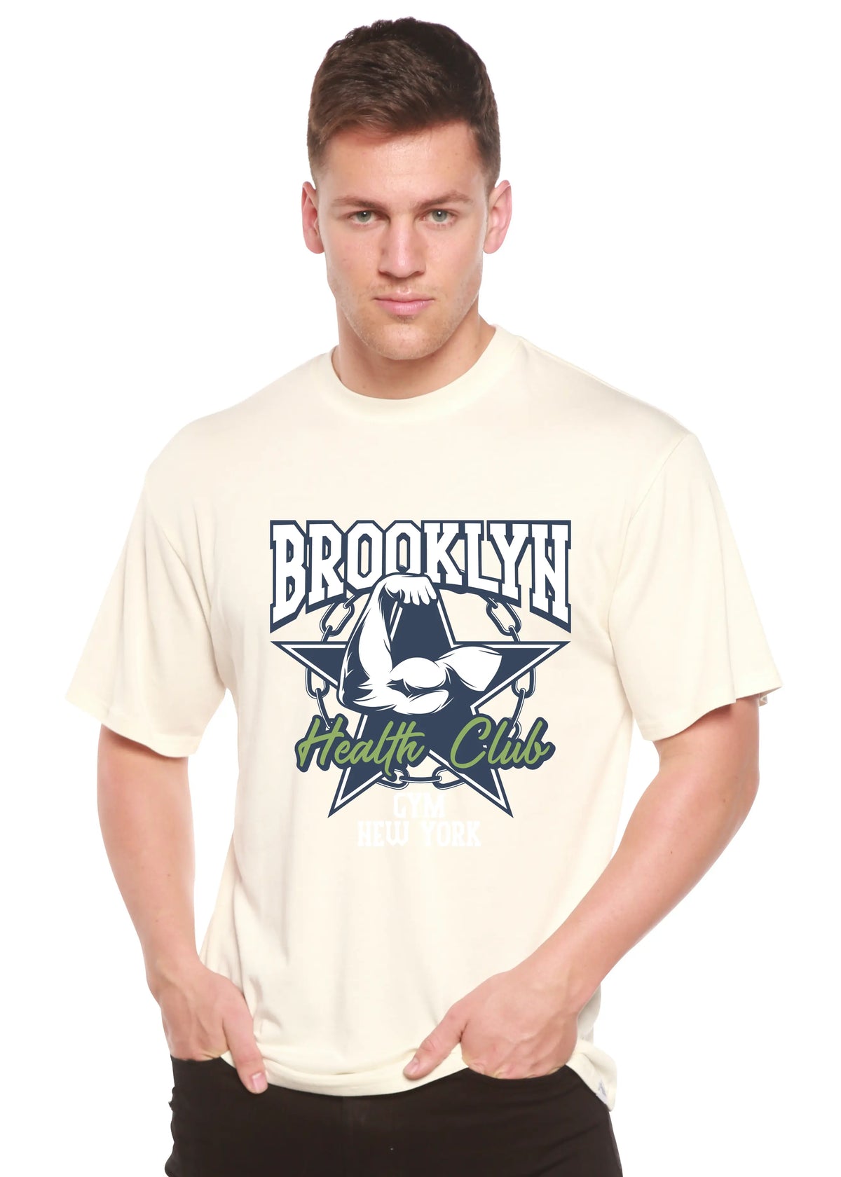Brooklyn Health Club Men's Bamboo Viscose/Organic Cotton Short Sleeve Graphic T-Shirt Spun Bamboo