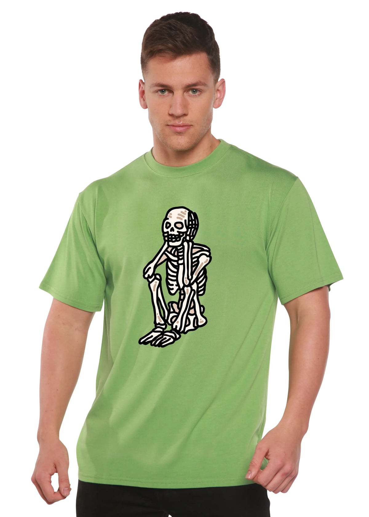 Sad Skeleton Halloween Unisex Bamboo Viscose/Organic Cotton Short Sleeve Graphic T-Shirt Spun Bamboo