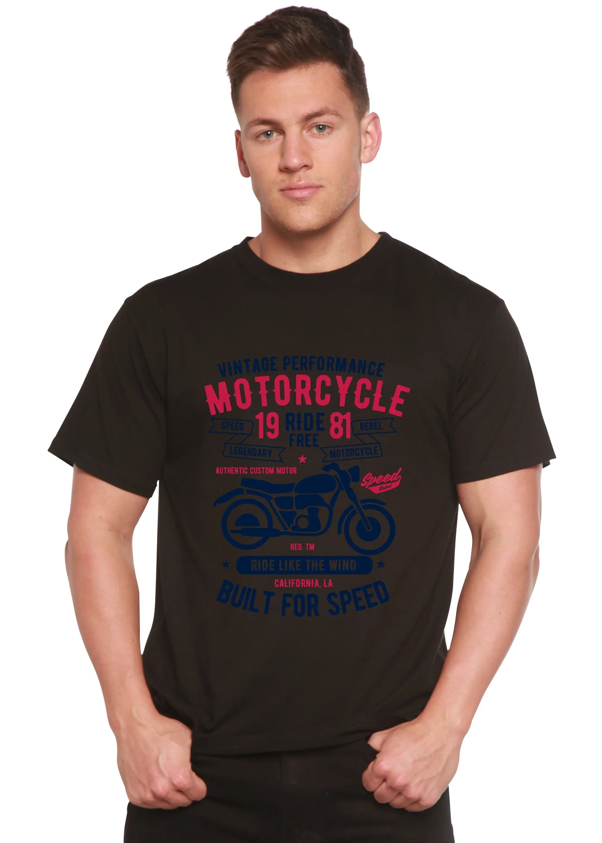 Motorcycle Ride Free Men's Bamboo Viscose/Organic Cotton Short Sleeve Graphic T-Shirt Spun Bamboo