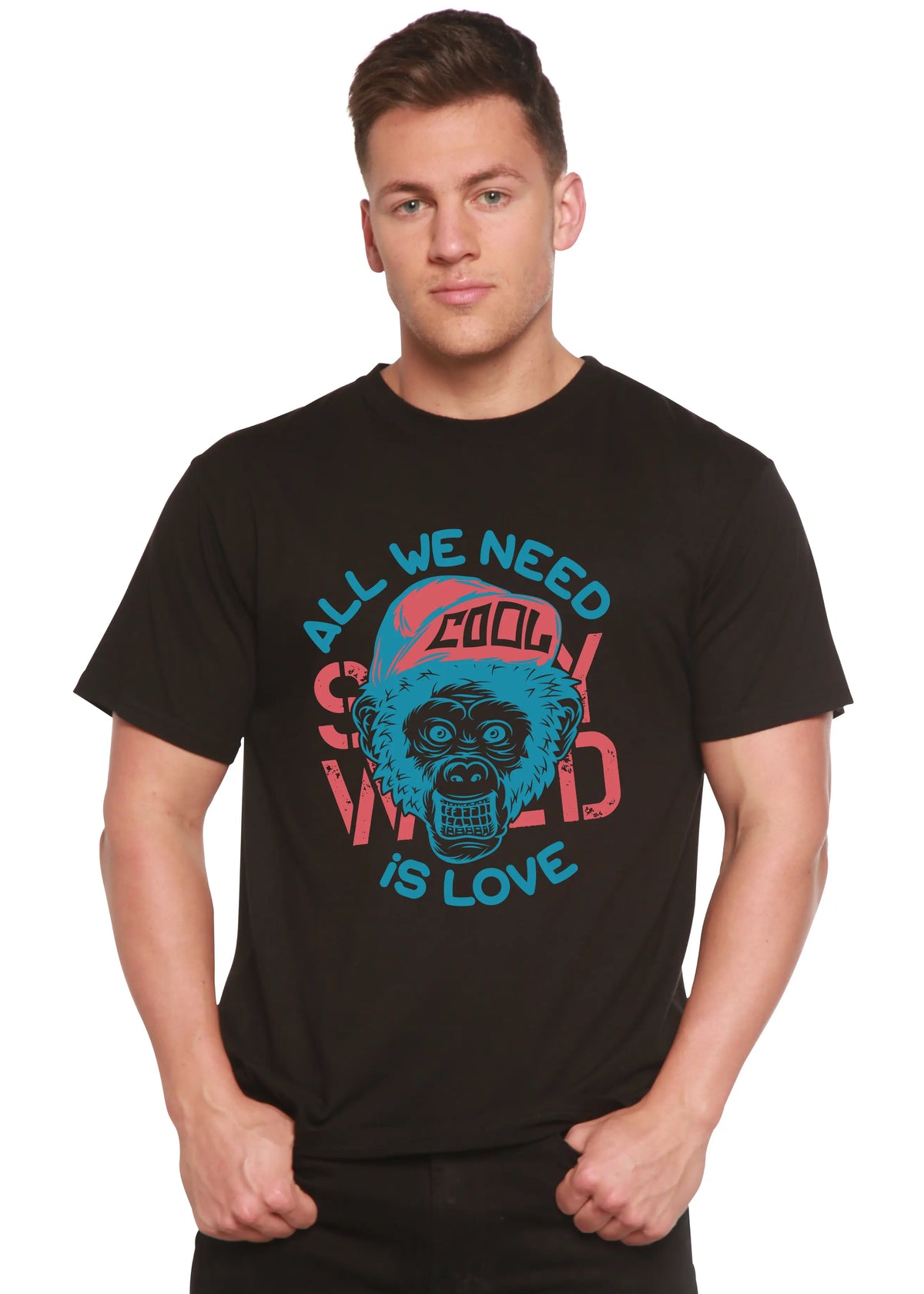 All We Need is Love Men's Bamboo Viscose/Organic Cotton Short Sleeve Graphic T-Shirt Spun Bamboo
