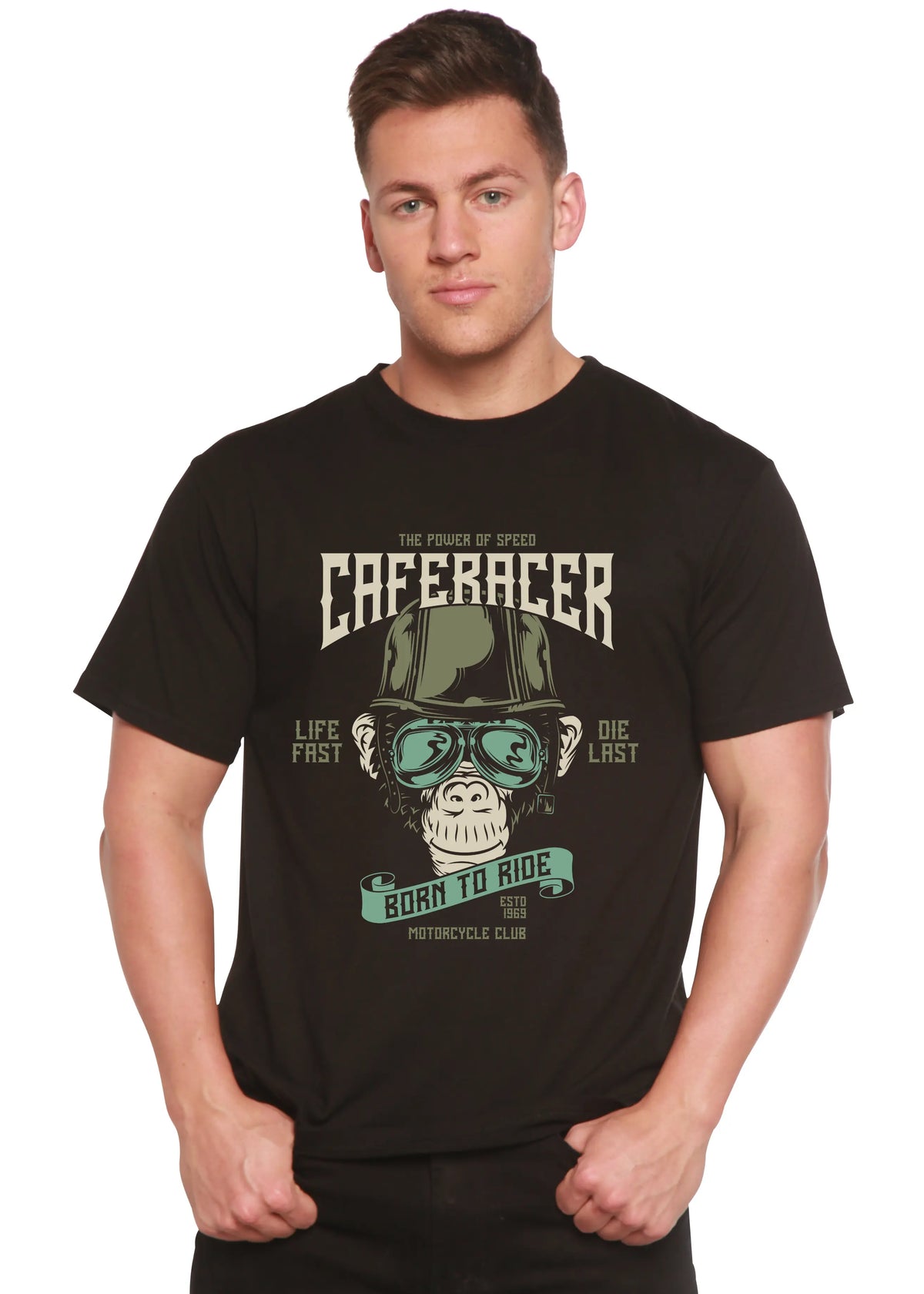 CafeRacer Men's Bamboo Viscose/Organic Cotton Short Sleeve Graphic T-Shirt Spun Bamboo