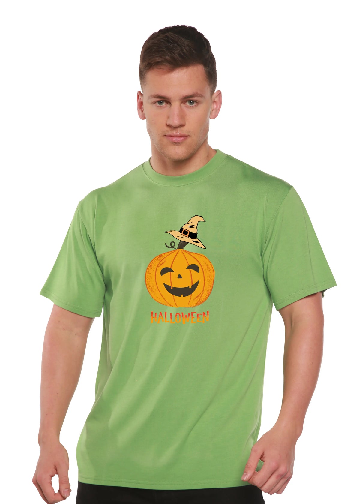 Halloween Pumpkin Unisex Bamboo Viscose/Organic Cotton Short Sleeve Graphic T-Shirt Spun Bamboo
