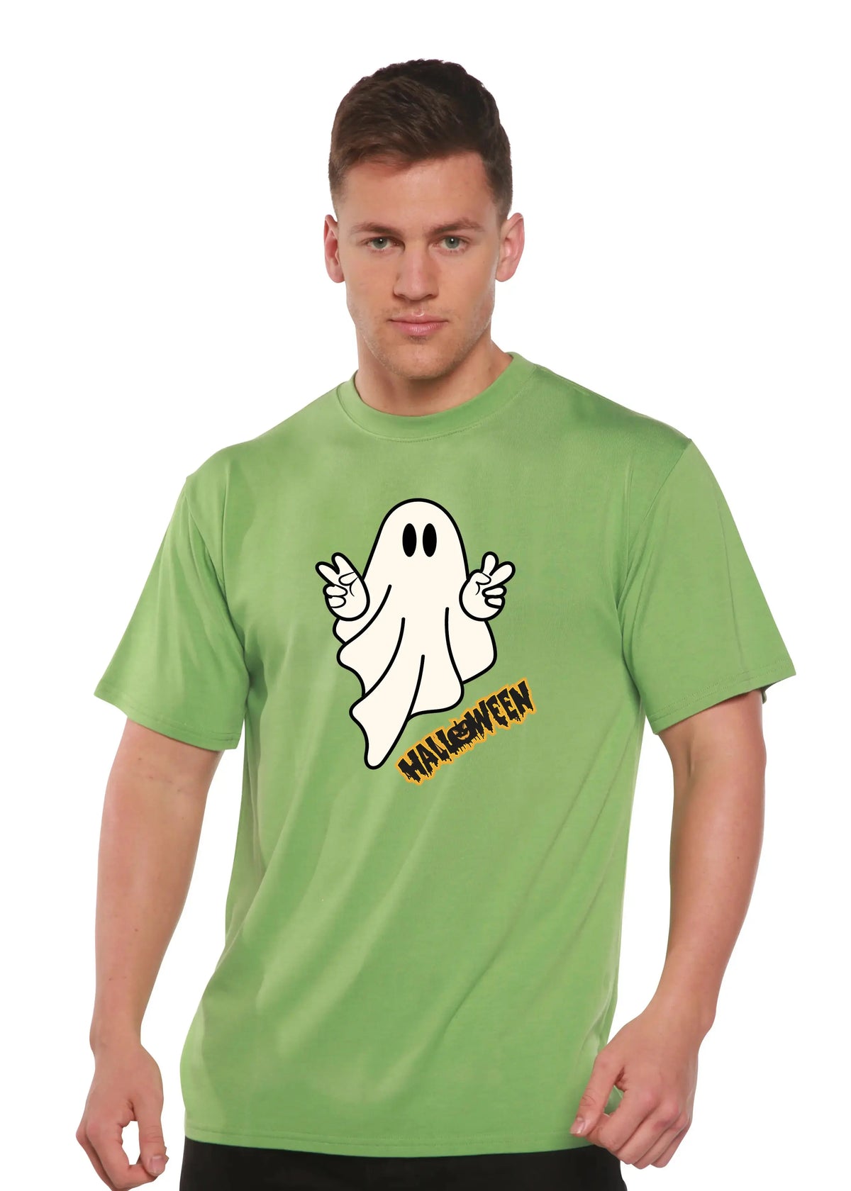Halloween Ghost Unisex Bamboo Viscose/Organic Cotton Short Sleeve Graphic T-Shirt Spun Bamboo