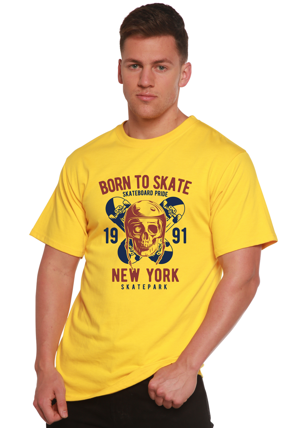 Born To Skate 1991 New York Men's Bamboo Viscose/Organic Cotton Short Sleeve Graphic T-Shirt Spun Bamboo