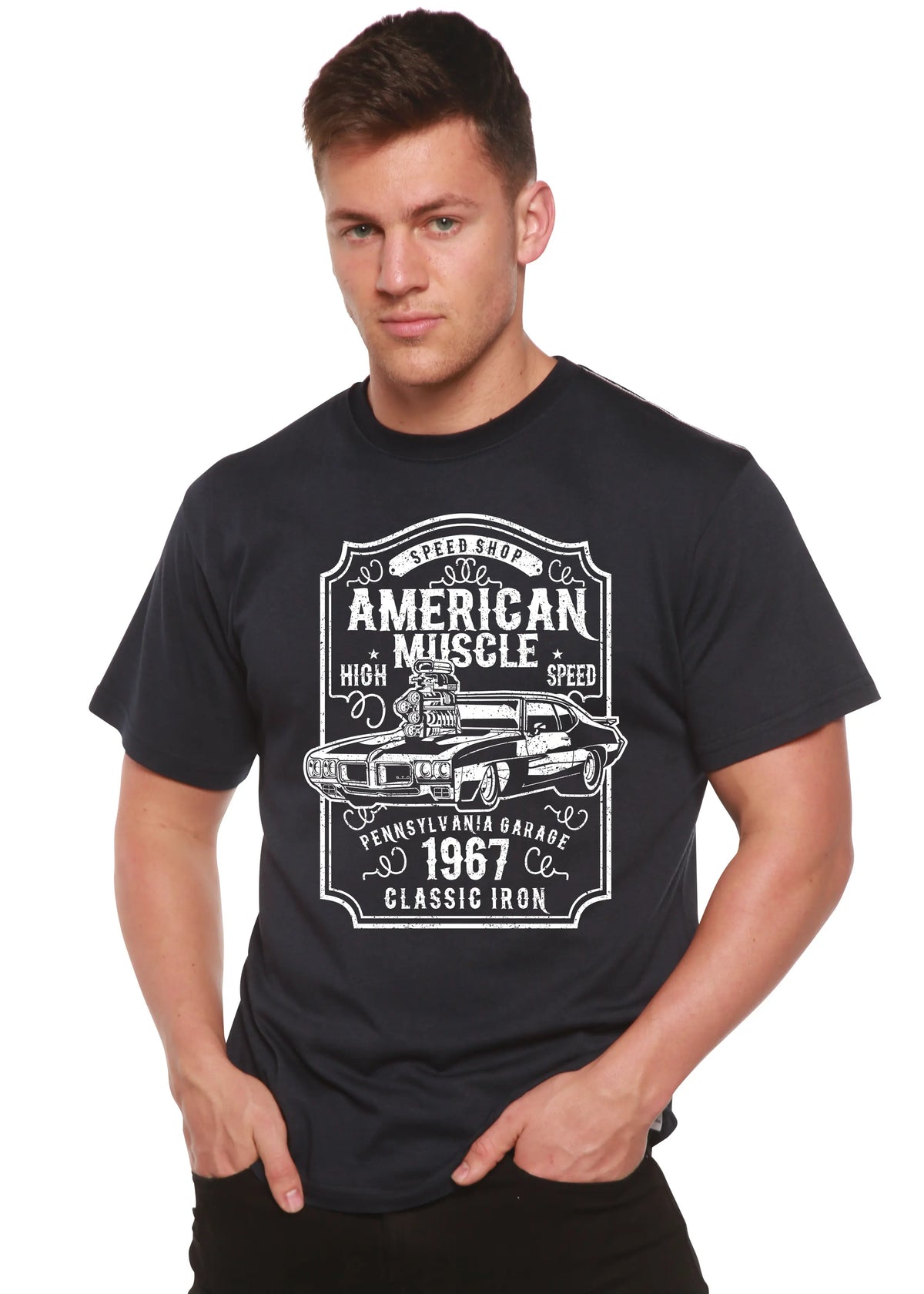American Muscle Men's Bamboo Viscose/Organic Cotton Short Sleeve Graphic T-Shirt Spun Bamboo