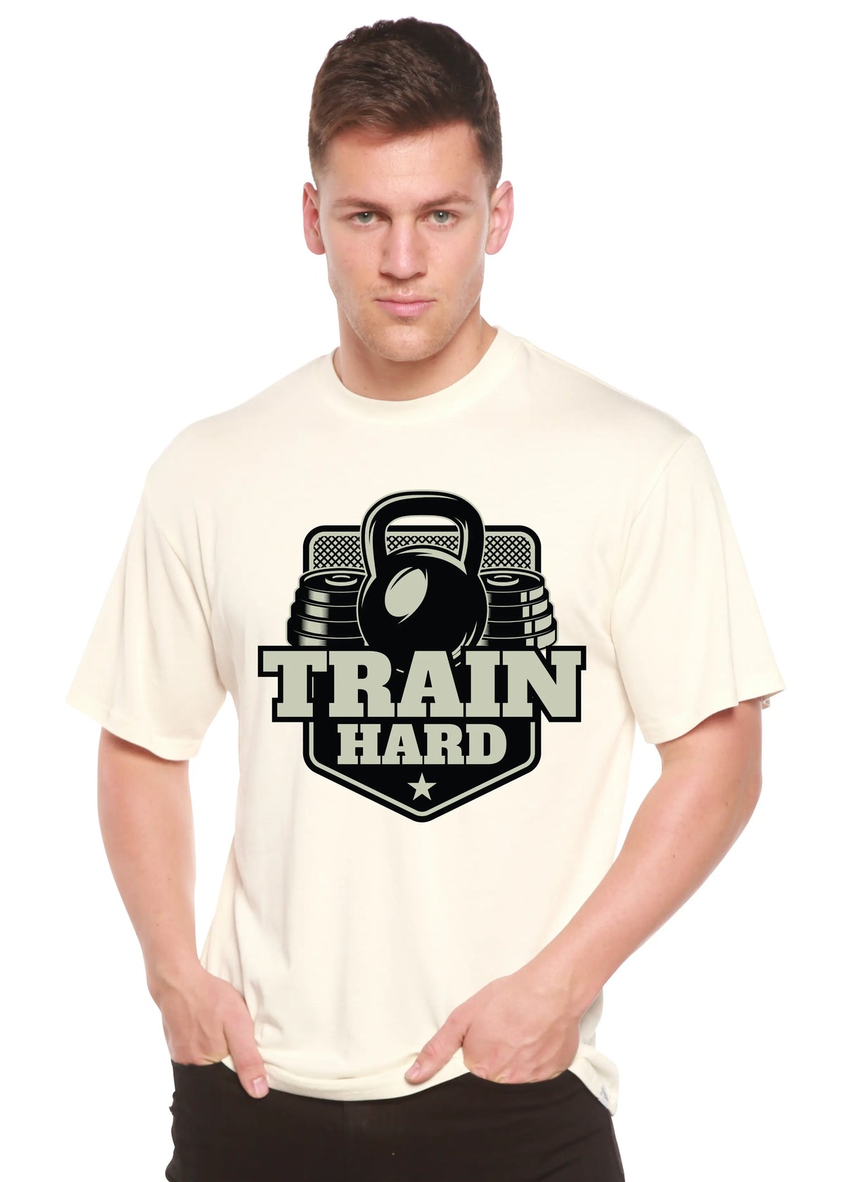 Train Hard Men's Bamboo Viscose/Organic Cotton Short Sleeve Graphic T-Shirt Spun Bamboo