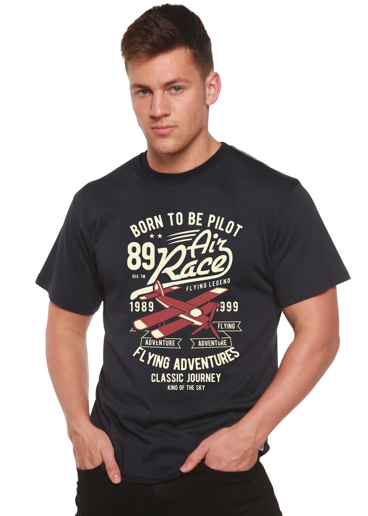 Born To Be Pilot Men's Bamboo Viscose/Organic Cotton Short Sleeve Graphic T-Shirt Spun Bamboo