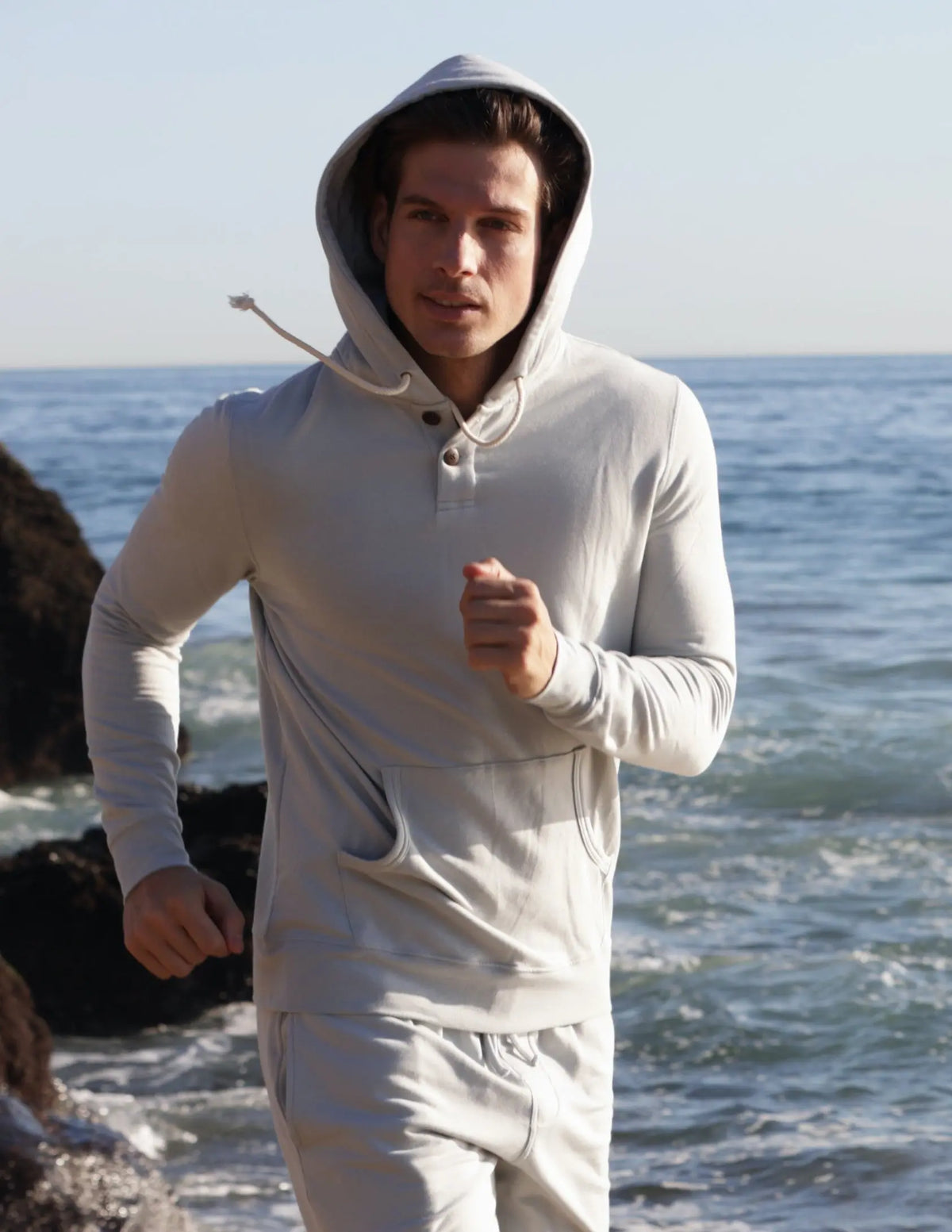 Men's Henley Style Bamboo Viscose Fleece Hoodie Spun Bamboo