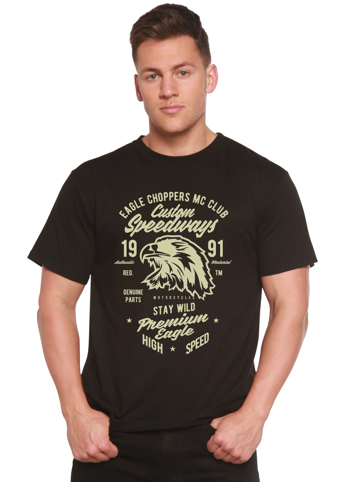 Custom Speedways Premium Eagle Men's Bamboo Viscose/Organic Cotton Short Sleeve Graphic T-Shirt Spun Bamboo