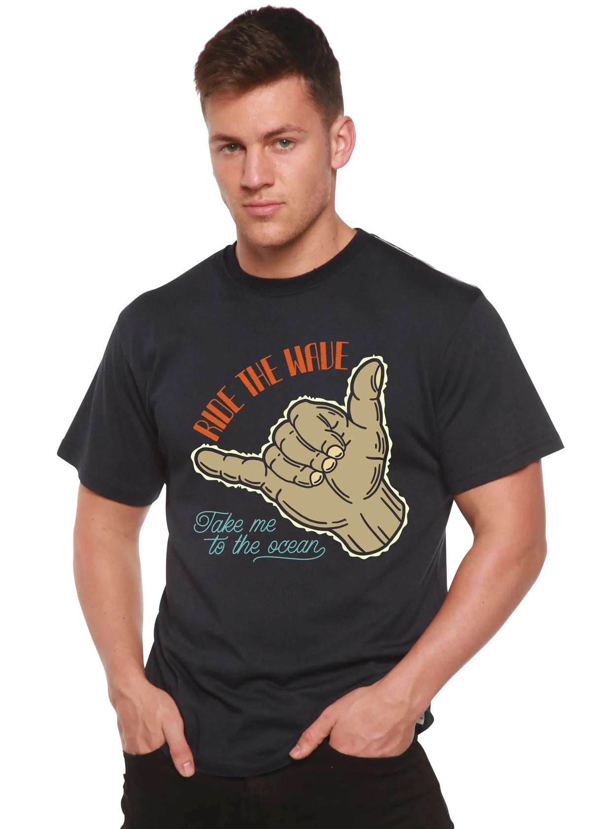 Ride The Wave Men's Bamboo Viscose/Organic Cotton Short Sleeve Graphic T-Shirt Spun Bamboo