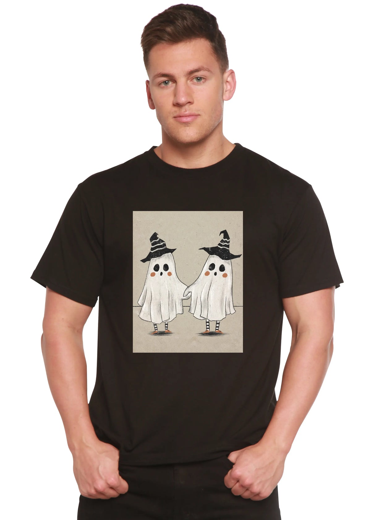 Cute Ghost Men's Bamboo Viscose/Organic Cotton Short Sleeve Graphic T-Shirt Spun Bamboo