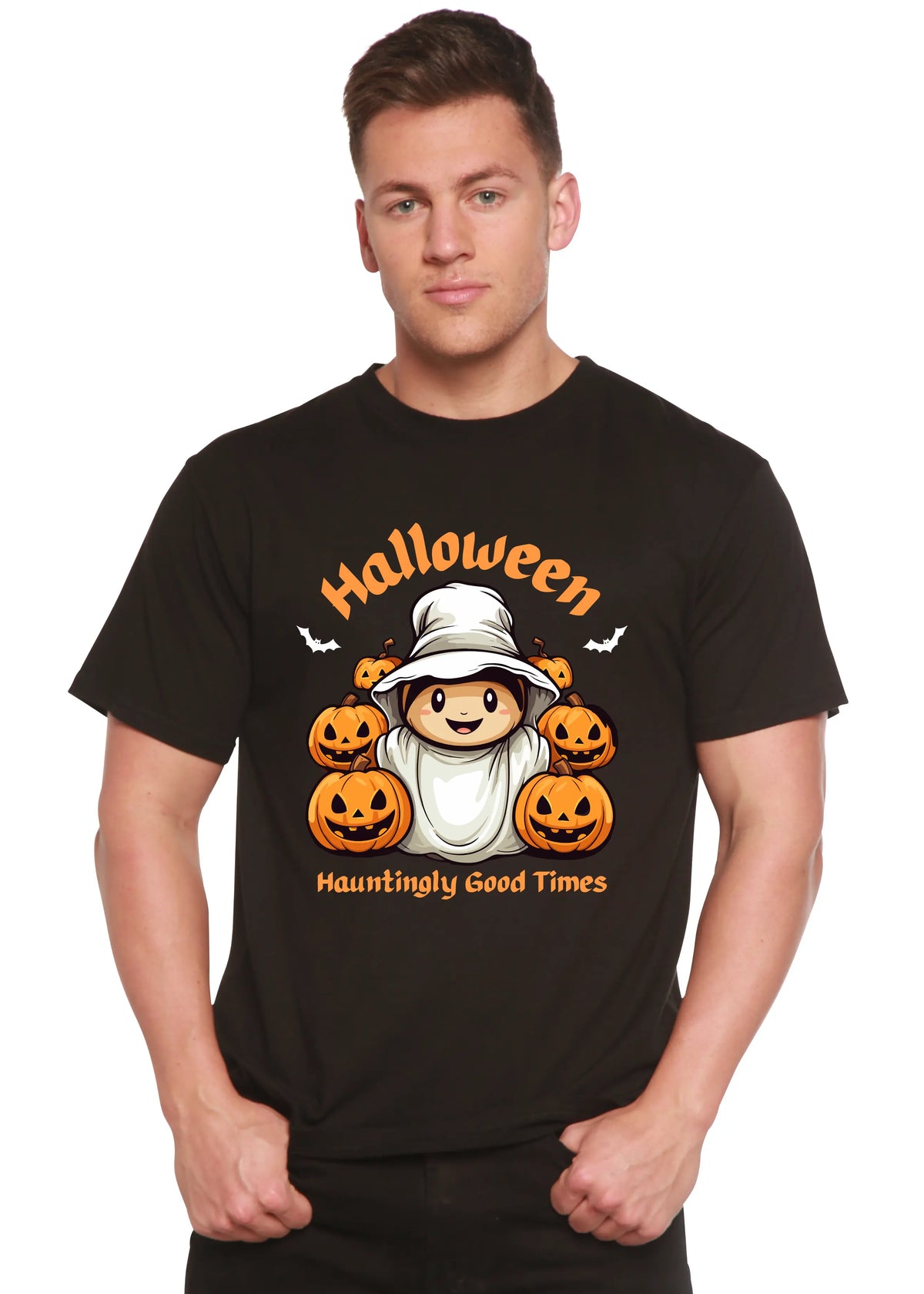 Halloween Hauntingly Good Times Day Men's Bamboo Viscose/Organic Cotton Short Sleeve Graphic T-Shirt Spun Bamboo