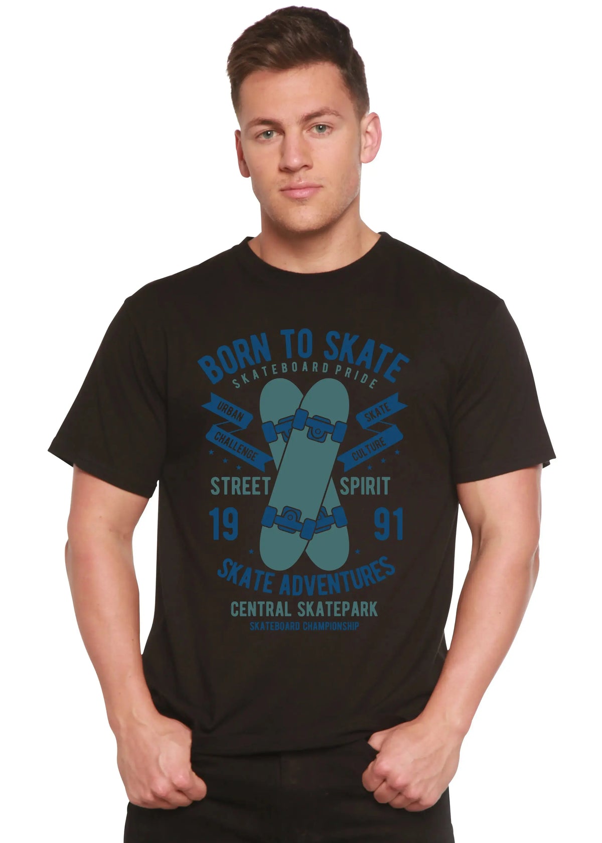 Born To Skate Men's Bamboo Viscose/Organic Cotton Short Sleeve Graphic T-Shirt Spun Bamboo