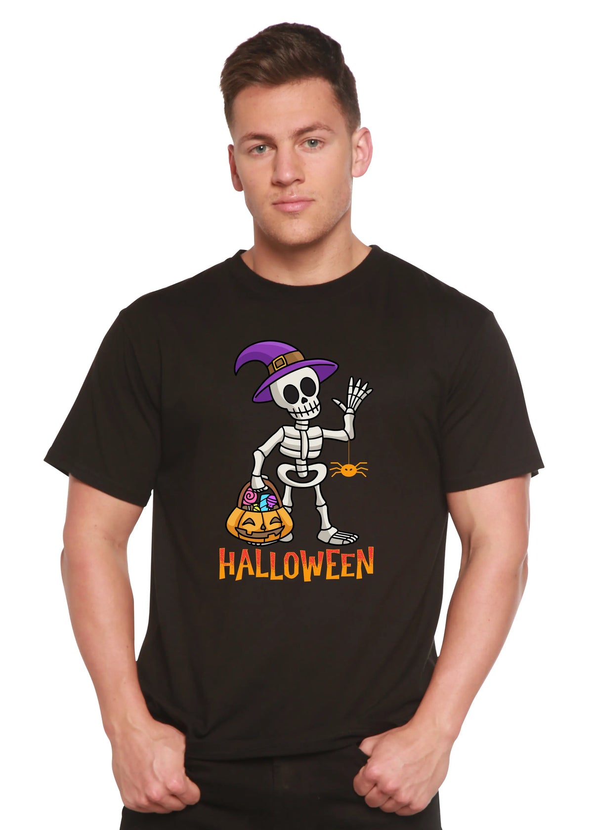 Happy Halloween Unisex Bamboo Viscose/Organic Cotton Short Sleeve Graphic T-Shirt Spun Bamboo