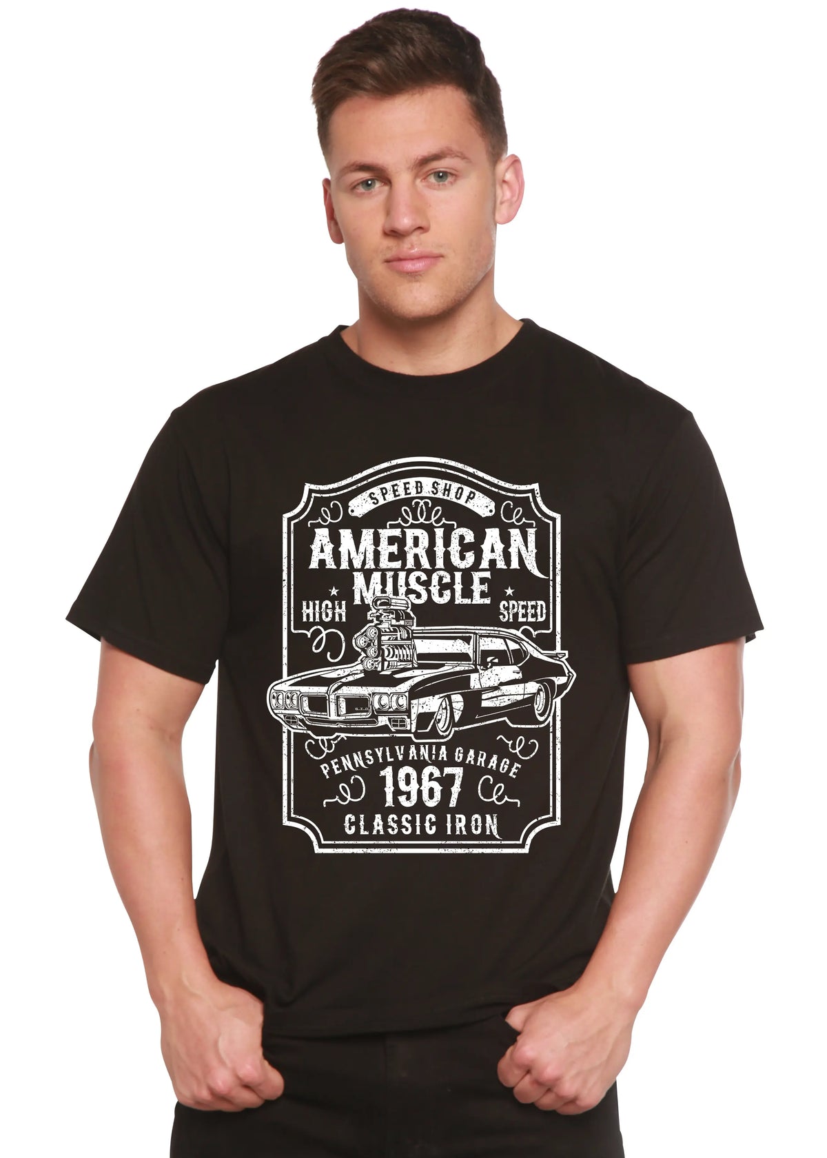 American Muscle Men's Bamboo Viscose/Organic Cotton Short Sleeve Graphic T-Shirt Spun Bamboo