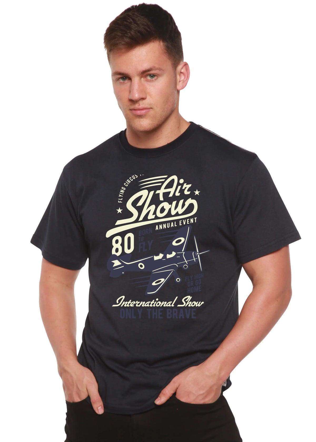 Air Show Men's Bamboo Viscose/Organic Cotton Short Sleeve Graphic T-Shirt Spun Bamboo