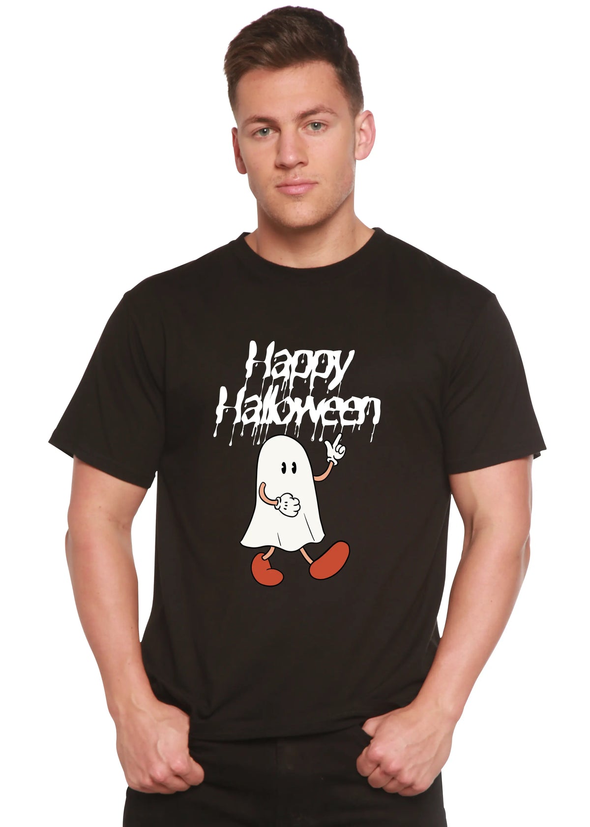 Happy Halloween Men's Bamboo Viscose/Organic Cotton Short Sleeve Graphic T-Shirt Spun Bamboo