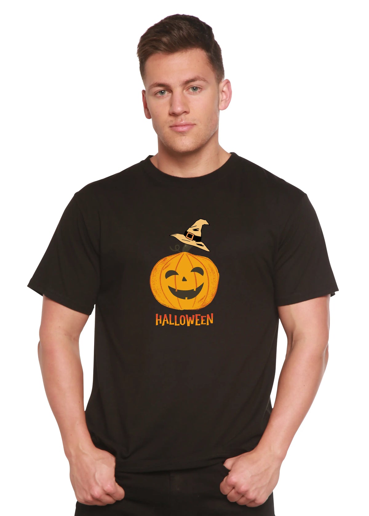 Halloween Pumpkin Unisex Bamboo Viscose/Organic Cotton Short Sleeve Graphic T-Shirt Spun Bamboo