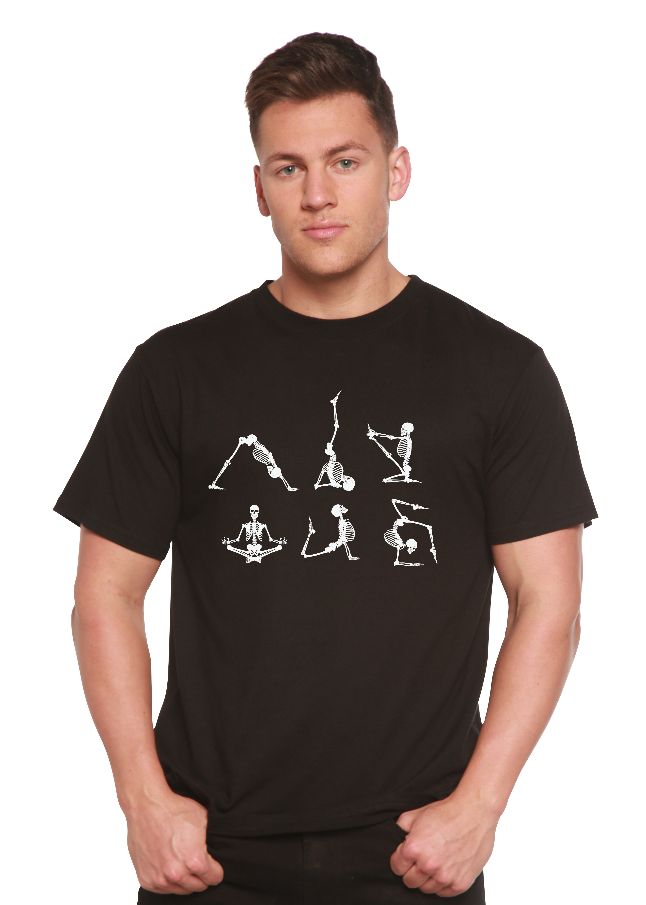Halloween Skeleton Namaste Men's Bamboo Viscose/Organic Cotton Short Sleeve Graphic T-Shirt Spun Bamboo