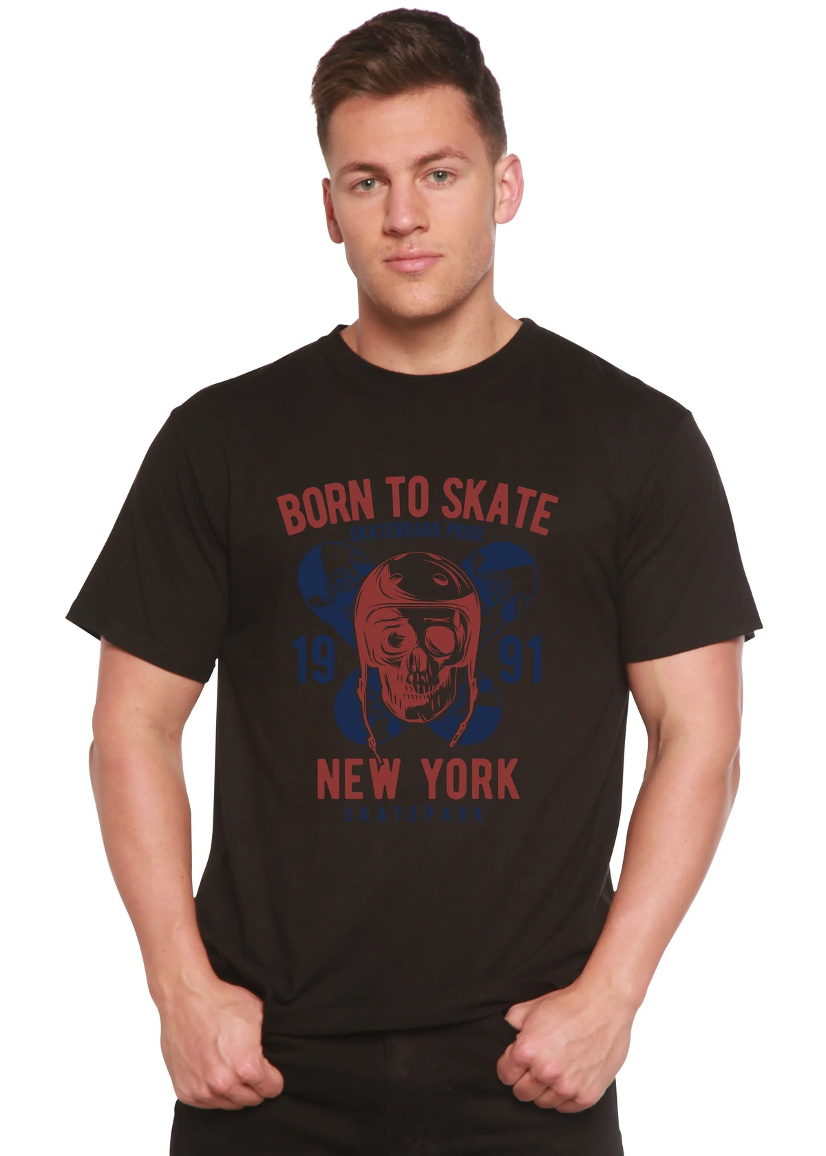Born To Skate 1991 New York Men's Bamboo Viscose/Organic Cotton Short Sleeve Graphic T-Shirt Spun Bamboo