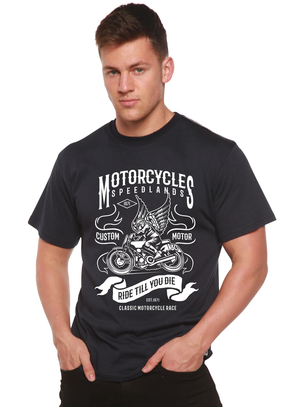 Motorcycles Men's Bamboo Viscose/Organic Cotton Short Sleeve Graphic T-Shirt Spun Bamboo