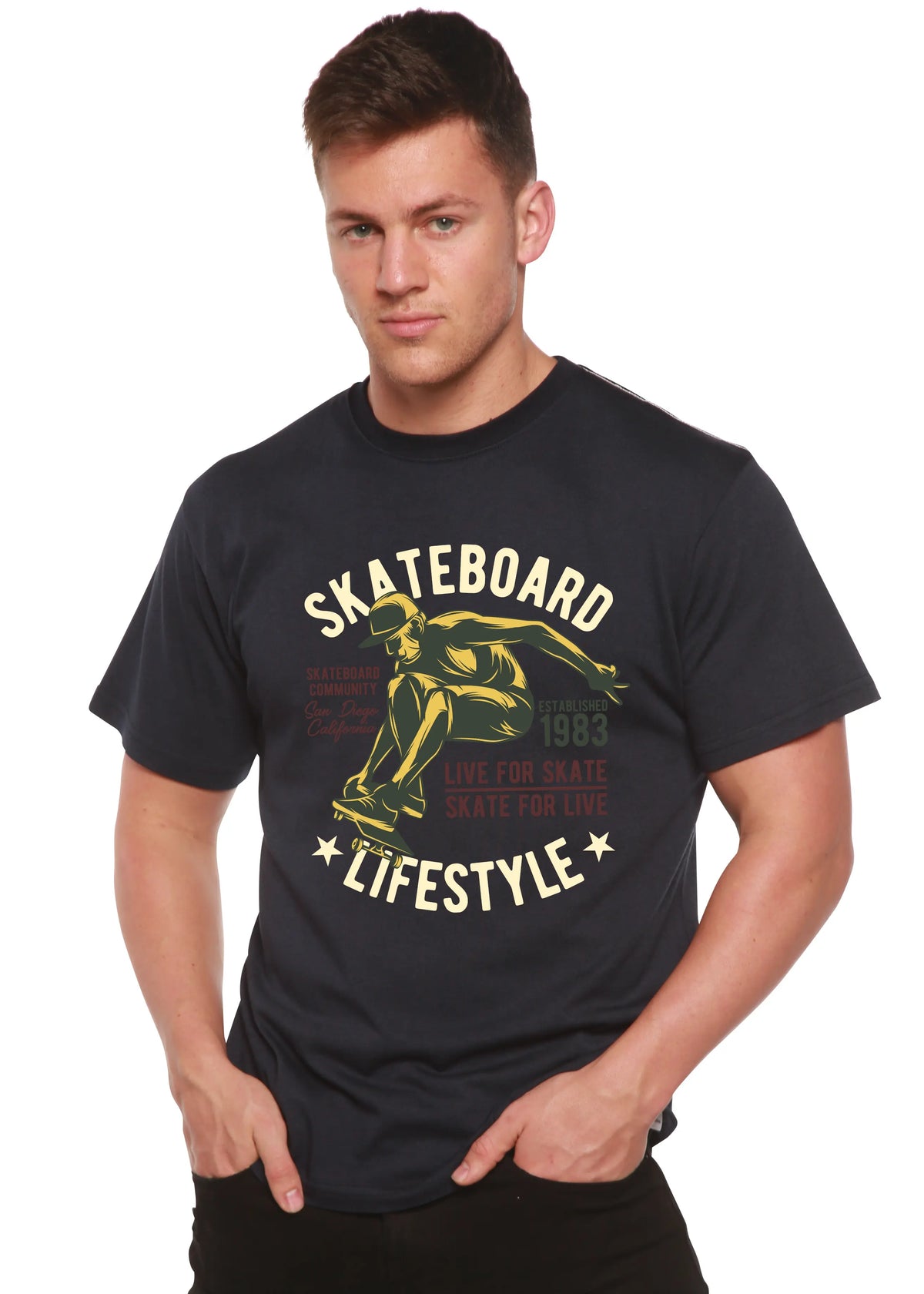Skateboard Lifestyle Men's Bamboo Viscose/Organic Cotton Short Sleeve Graphic T-Shirt Spun Bamboo
