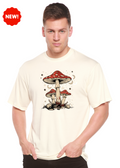 Boho Retro Hippie Mushrooms Natural Unisex Bamboo/Cotton Graphic T-Shirt Spun Bamboo