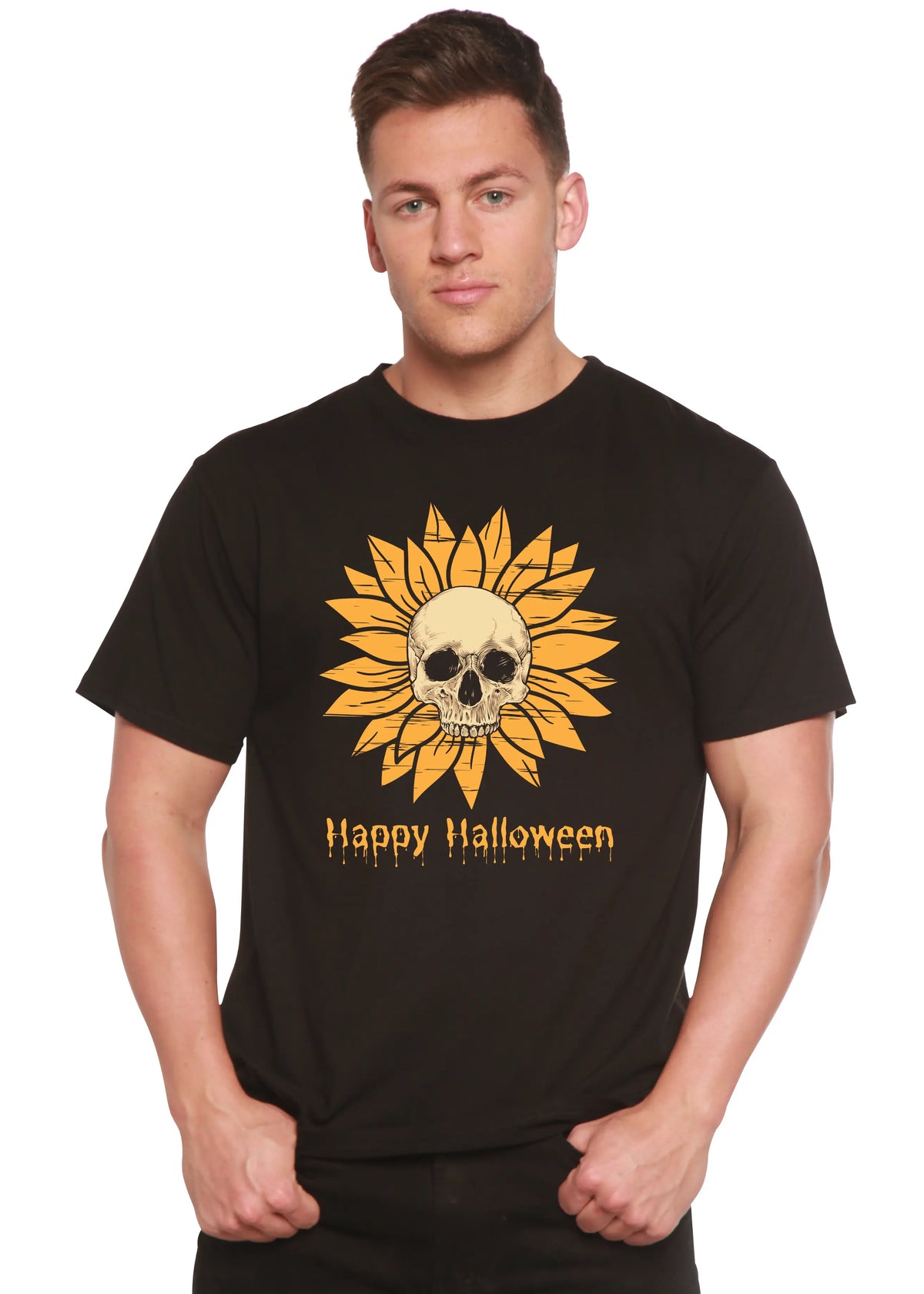 Happy Halloween Day Men's Bamboo Viscose/Organic Cotton Short Sleeve Graphic T-Shirt Spun Bamboo