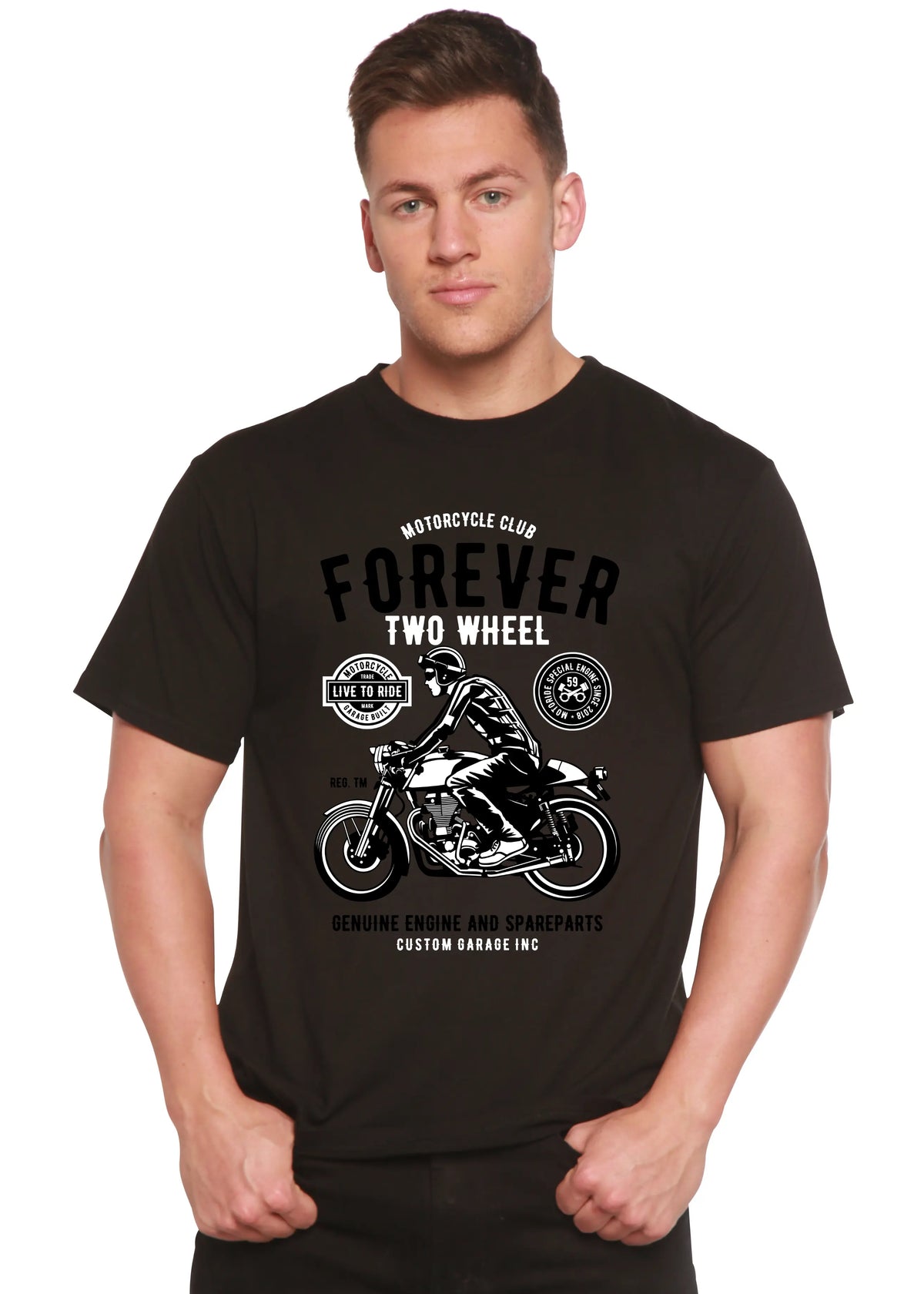 Forever Two Wheel Men's Bamboo Viscose/Organic Cotton Short Sleeve Graphic T-Shirt Spun Bamboo