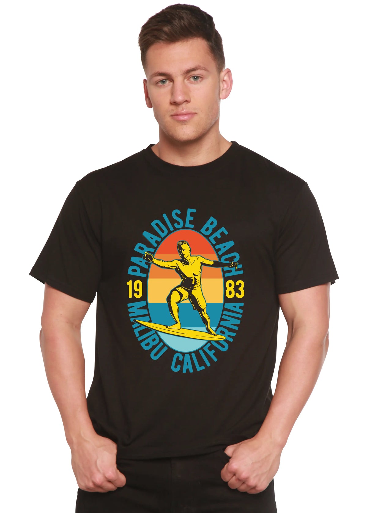 Paradise Beach 1983 Men's Bamboo Viscose/Organic Cotton Short Sleeve Graphic T-Shirt Spun Bamboo