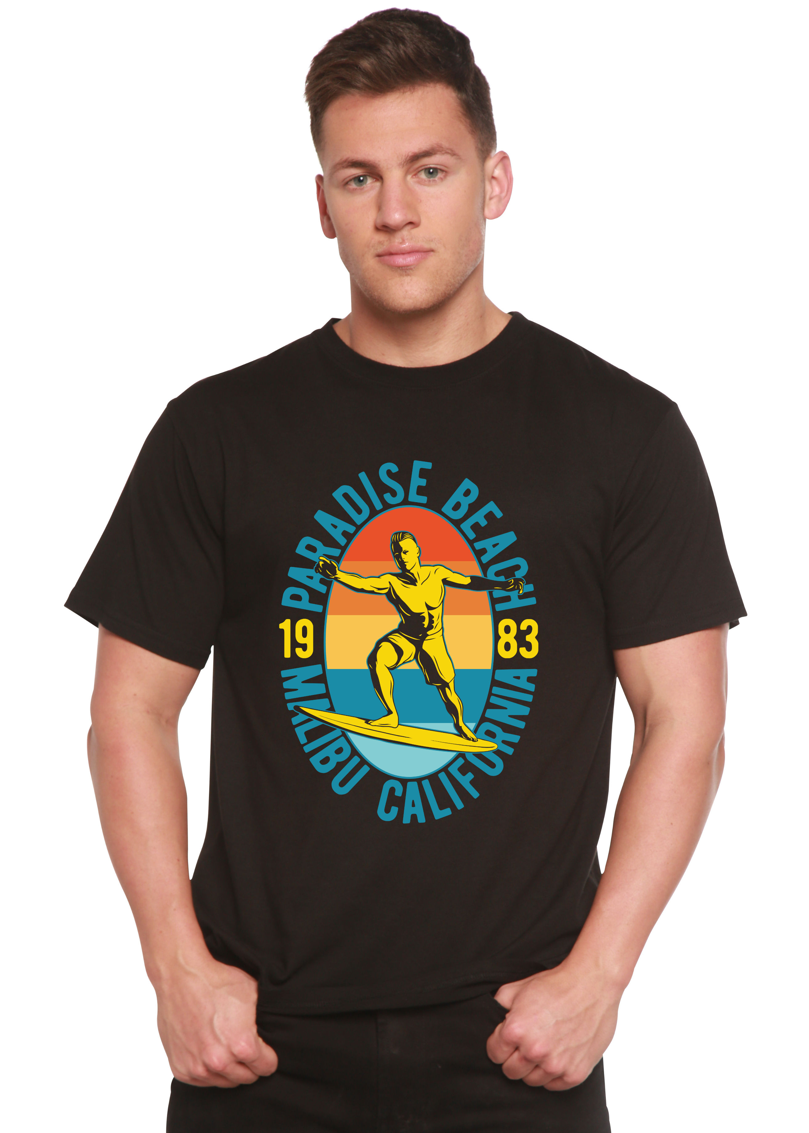 Paradise Beach 1983 Men's Bamboo Viscose/Organic Cotton Short Sleeve Graphic T-Shirt Spun Bamboo