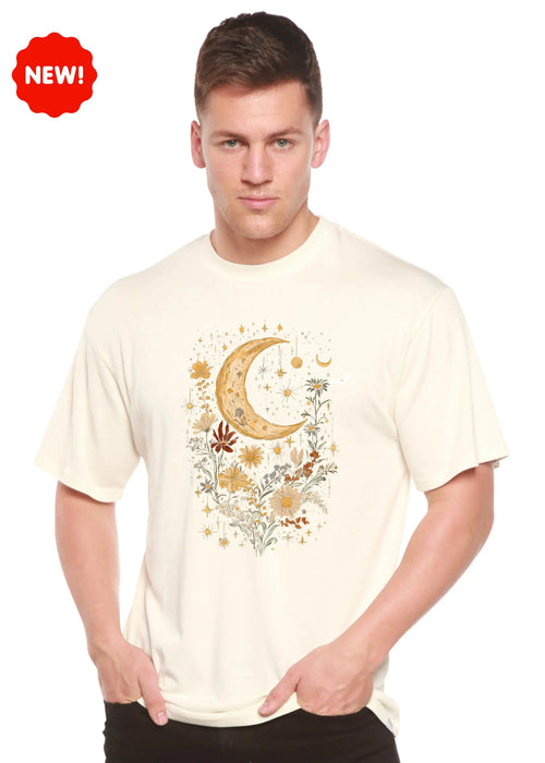 Celestial Moon Boho Flowers Vintage Unisex Bamboo/Cotton Graphic T-Shirt Spun Bamboo