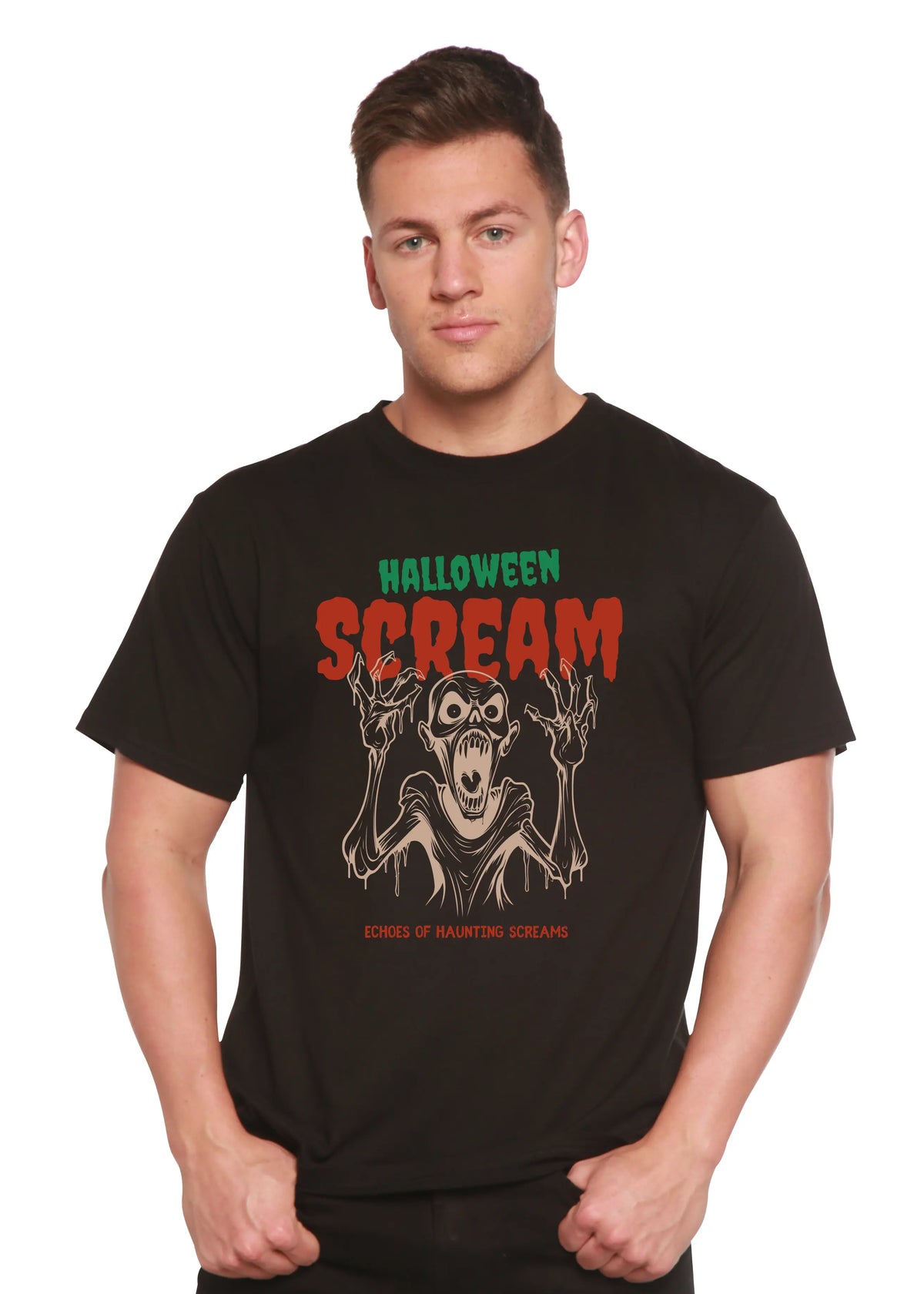 Halloween Scream Men's Bamboo Viscose/Organic Cotton Short Sleeve Graphic T-Shirt Spun Bamboo