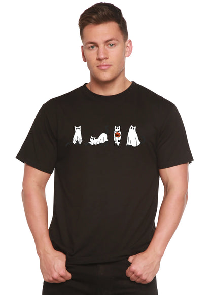 Halloween Cats Men's Bamboo Viscose/Organic Cotton Short Sleeve Graphic T-Shirt Spun Bamboo