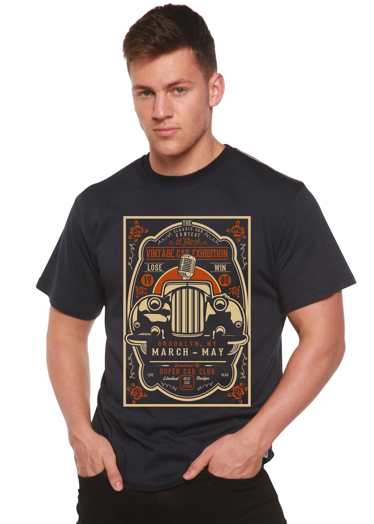 Vintage Car Spun Bamboo® Men's Bamboo Viscose/Organic Cotton Short Sleeve Graphic T-Shirt Spun Bamboo