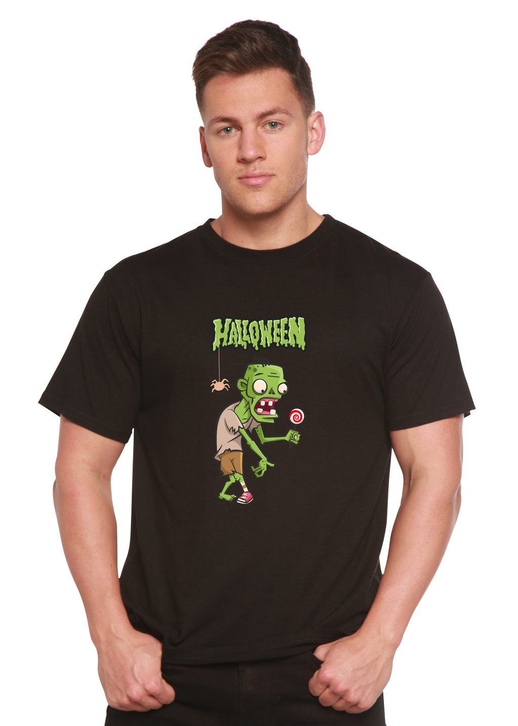 Halloween Green Monster Unisex Bamboo Viscose/Organic Cotton Short Sleeve Graphic T-Shirt Spun Bamboo