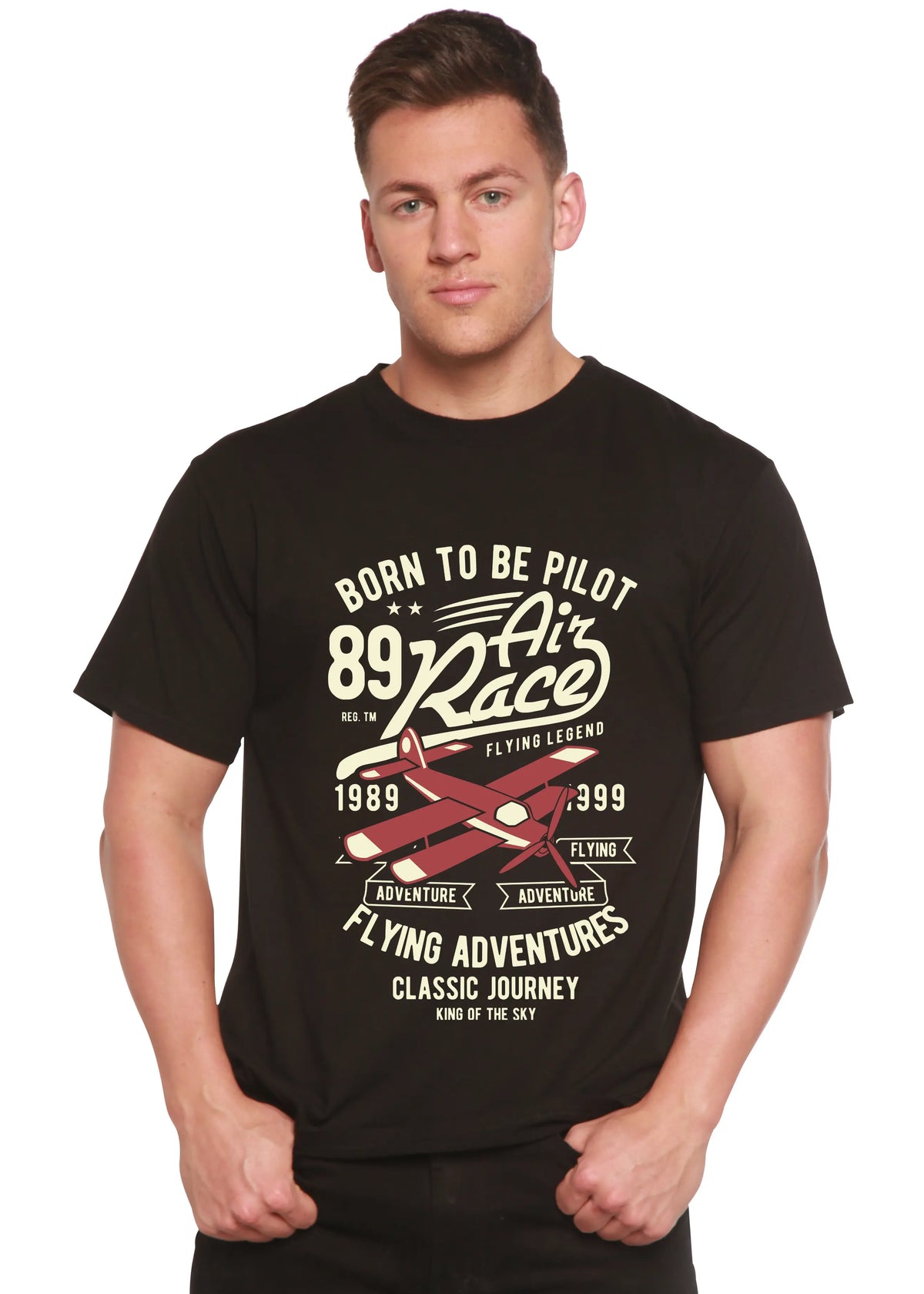 Born To Be Pilot Men's Bamboo Viscose/Organic Cotton Short Sleeve Graphic T-Shirt Spun Bamboo