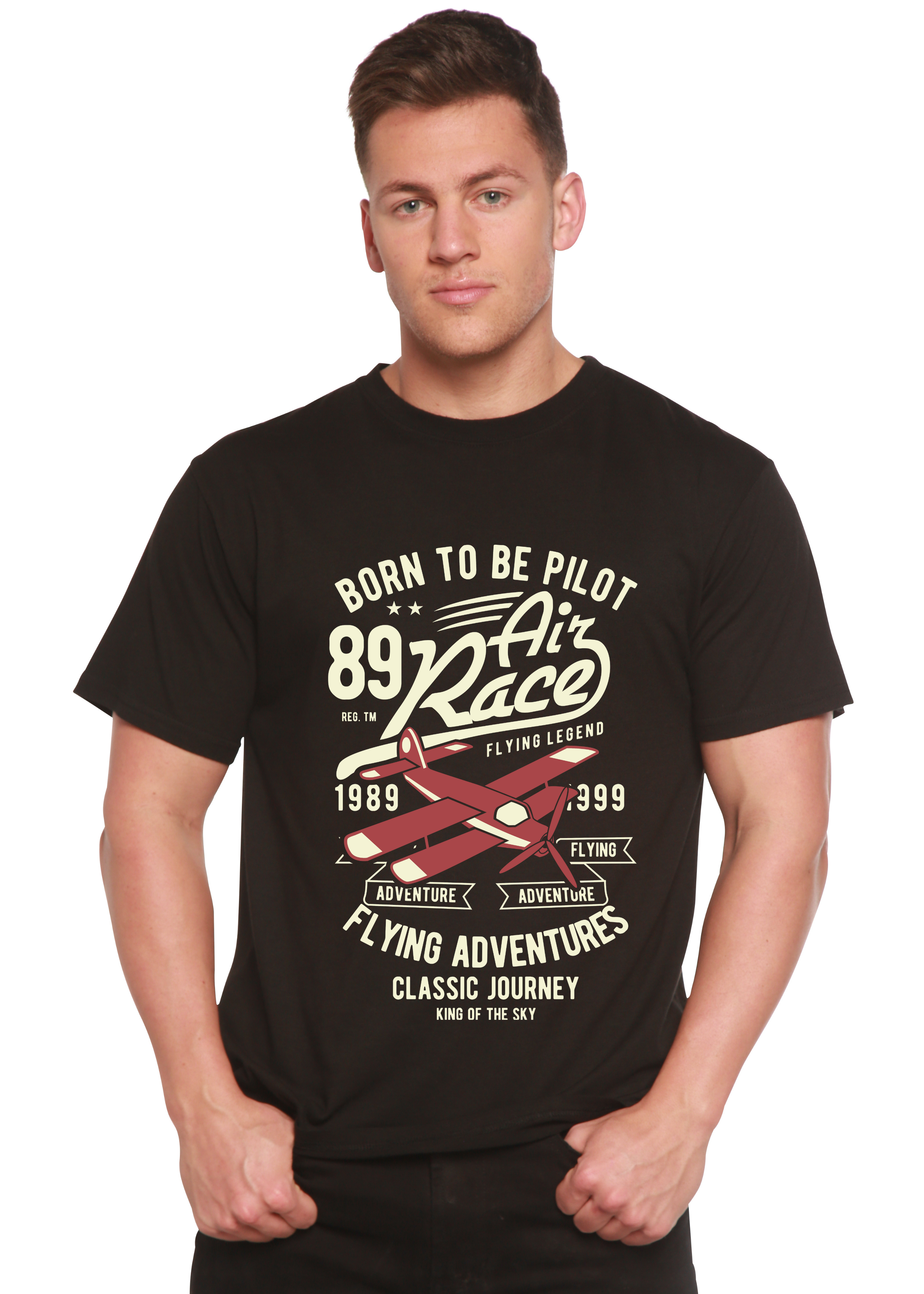 Born To Be Pilot Men's Bamboo Viscose/Organic Cotton Short Sleeve Graphic T-Shirt Spun Bamboo