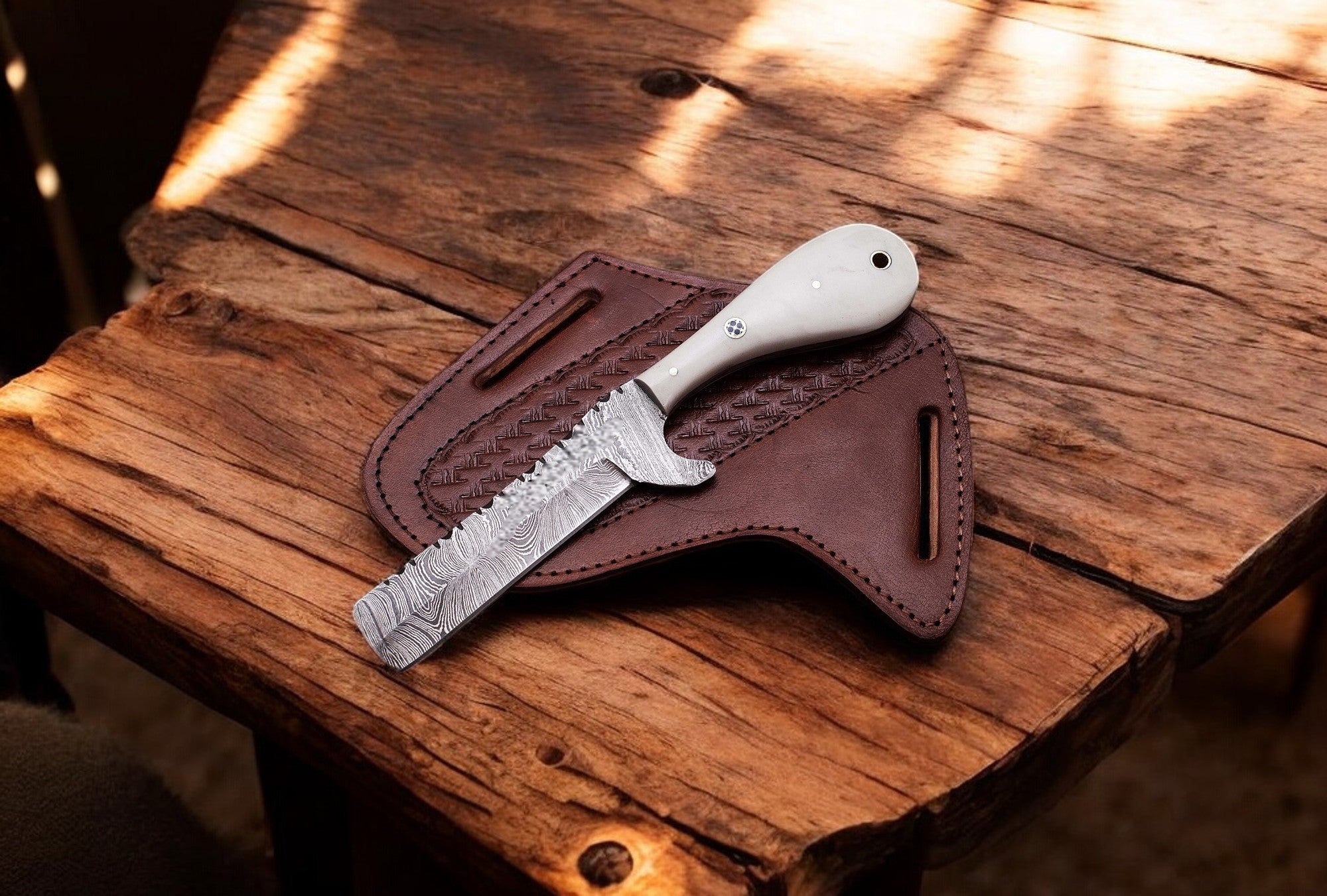 Handmade Bull Cutter Knife | Damascus Steel Bone Handle Damascus Knife Store