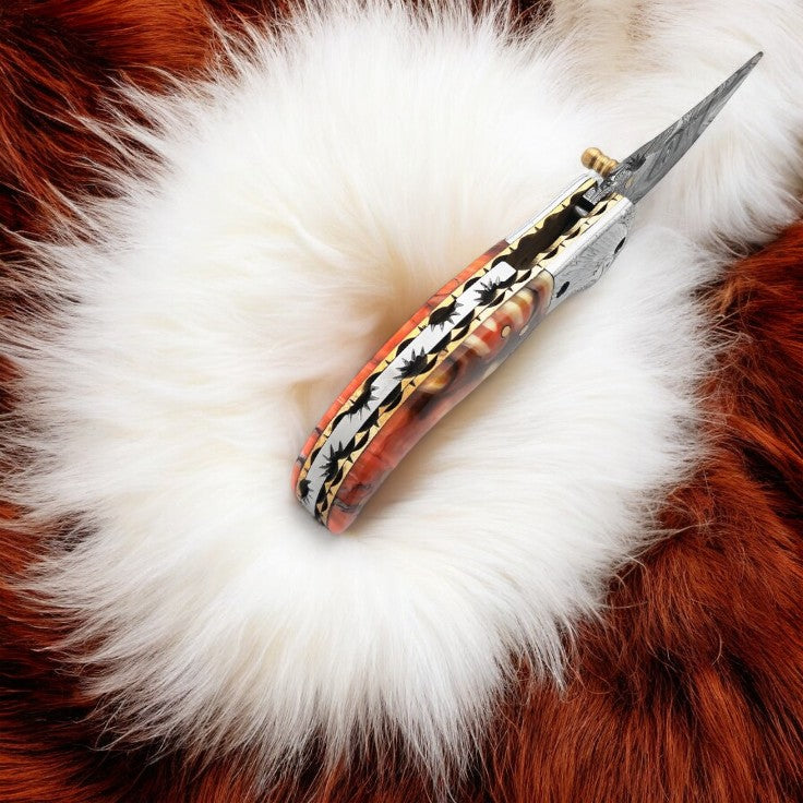 Handmade Damascus Pocket Knife – Epoxy Resin Handle Damascus Knife Store