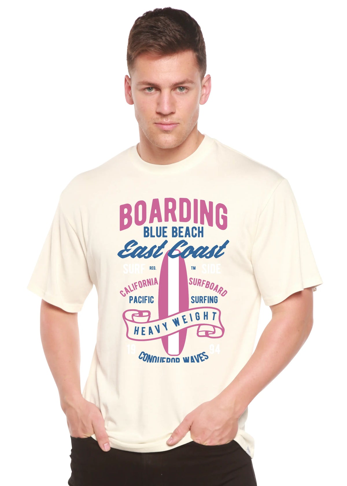 Boarding Blue Beach Men's Bamboo Viscose/Organic Cotton Short Sleeve Graphic T-Shirt Spun Bamboo