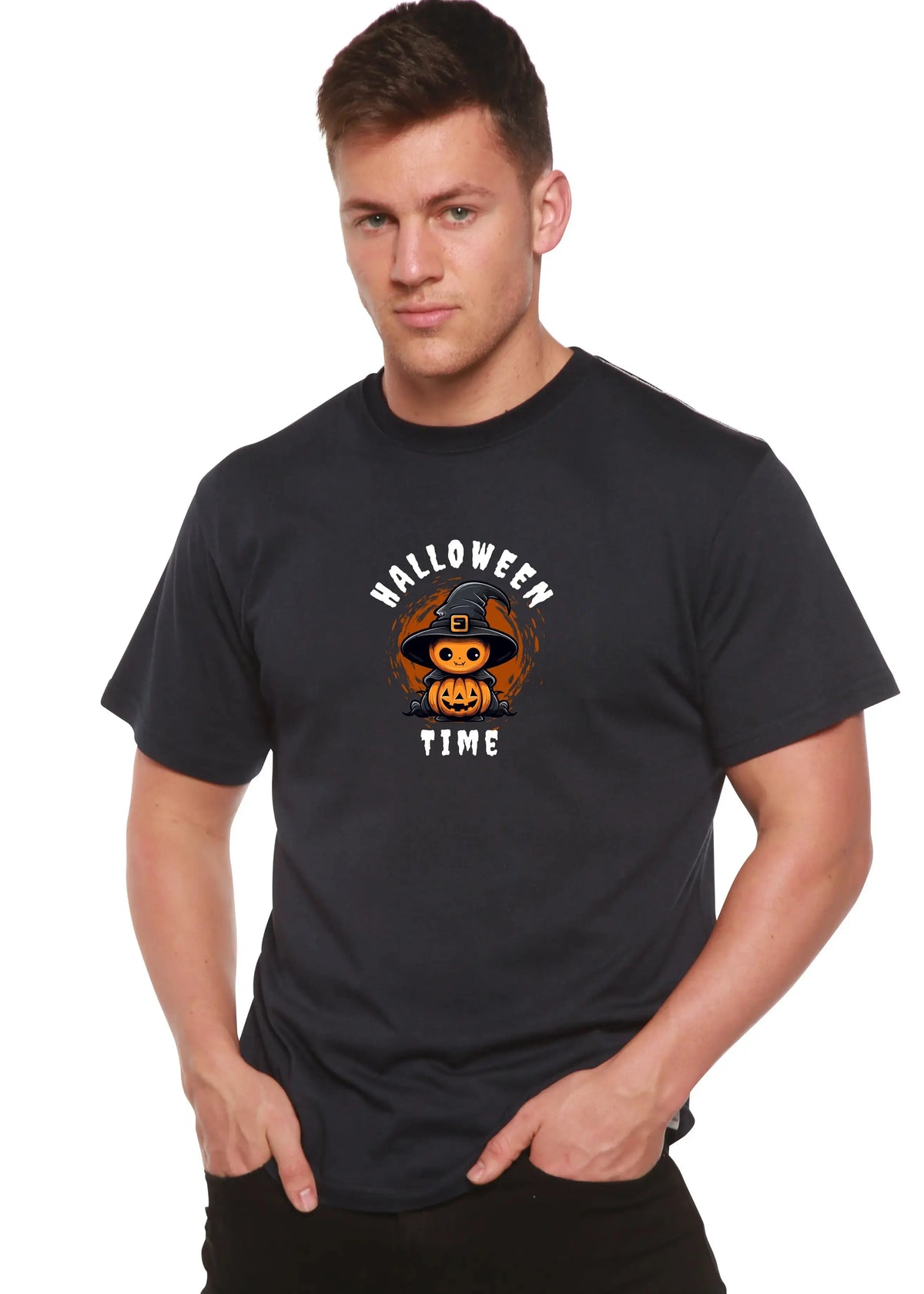 Halloween Time Unisex Bamboo Viscose/Organic Cotton Short Sleeve Graphic T-Shirt Spun Bamboo