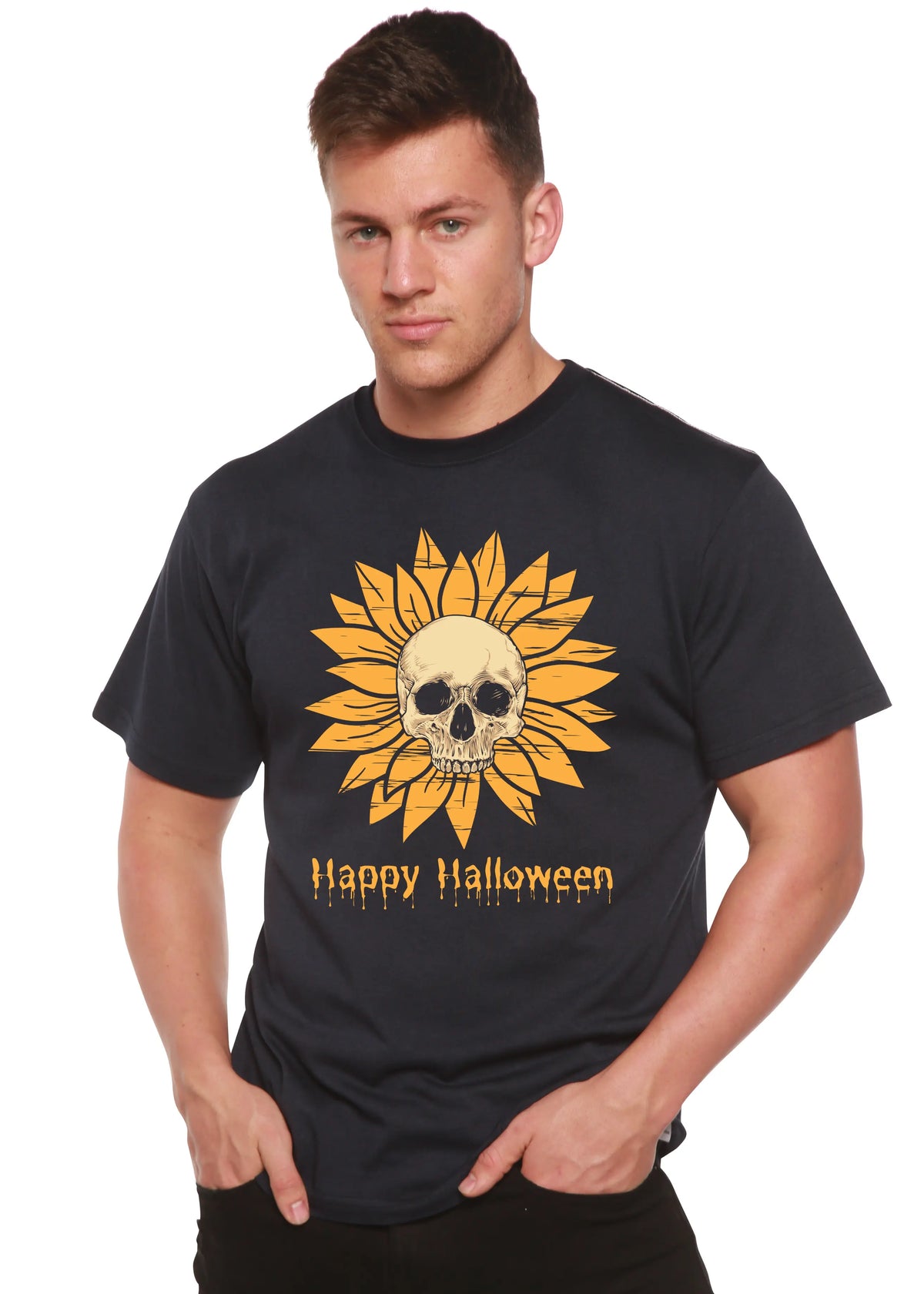 Happy Halloween Day Men's Bamboo Viscose/Organic Cotton Short Sleeve Graphic T-Shirt Spun Bamboo