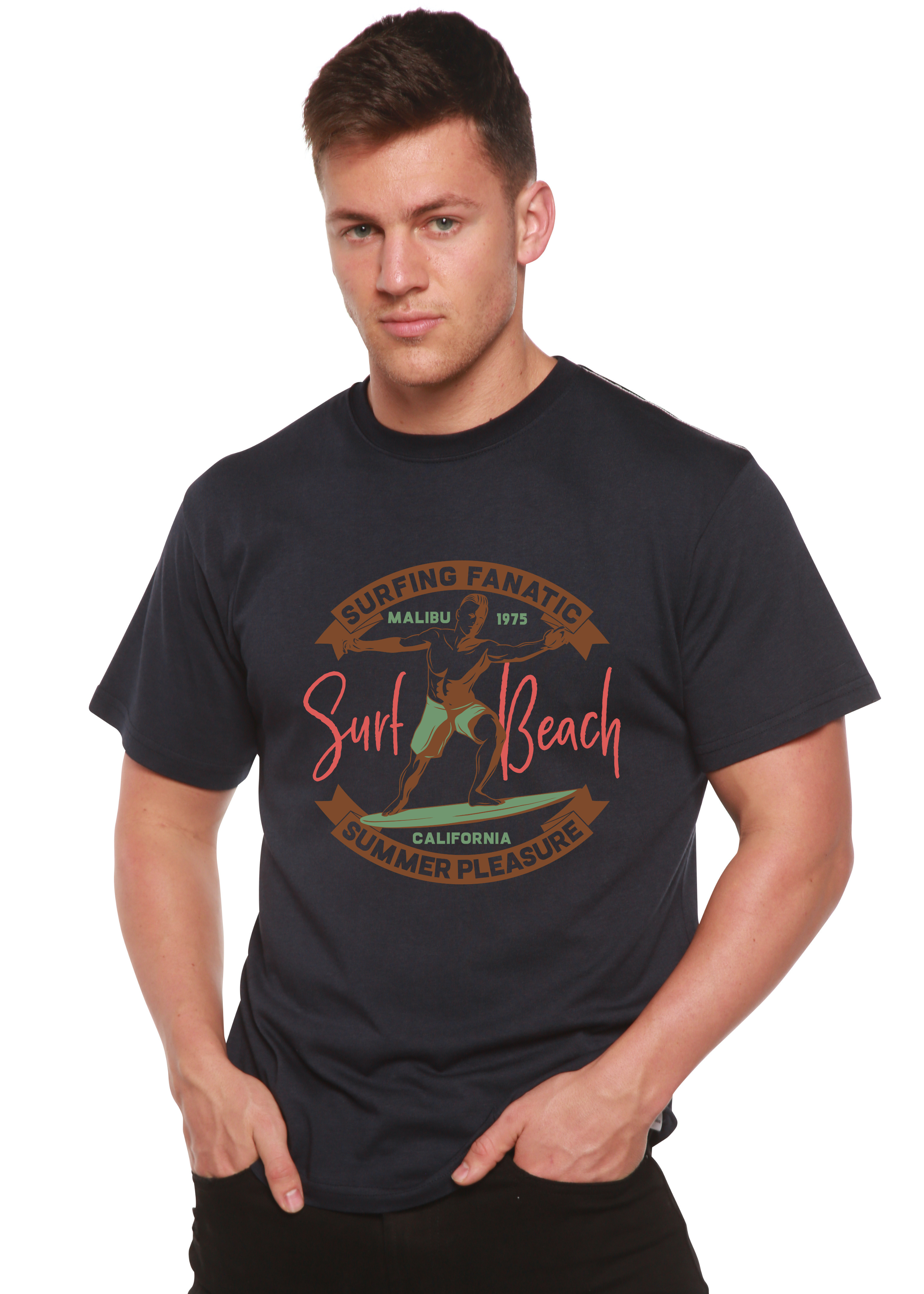 Surf Beach Men's Bamboo Viscose/Organic Cotton Short Sleeve Graphic T-Shirt Spun Bamboo